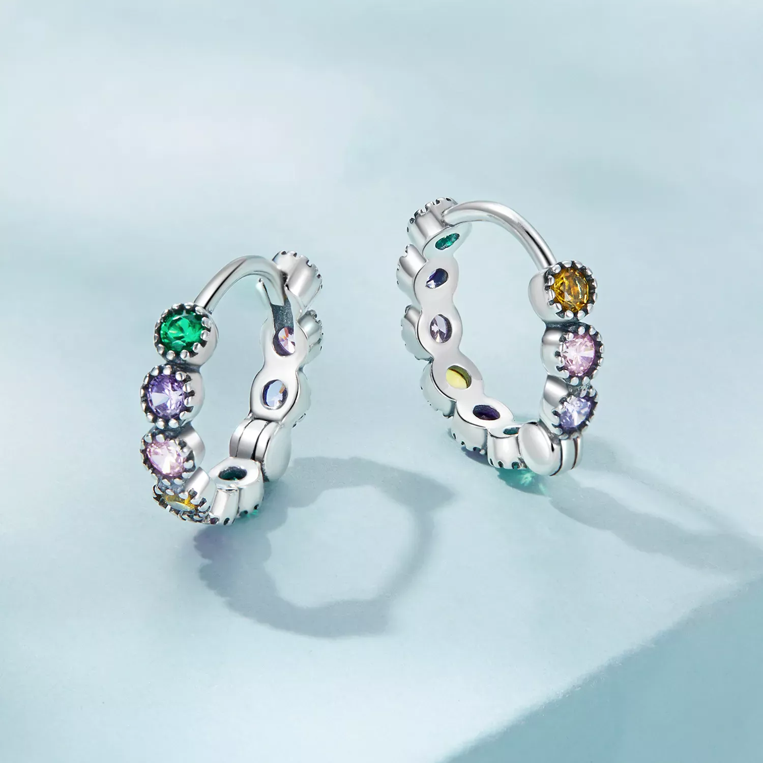Pandora Style Colored Stone Hoop Earrings - SCE1494