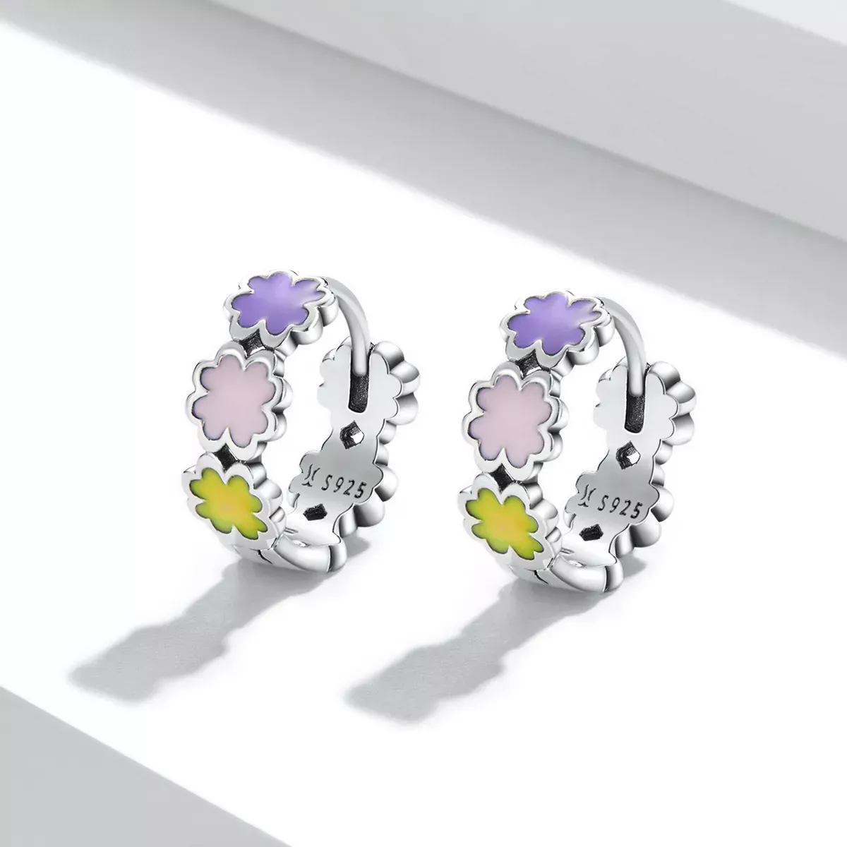 Pandora Style Colorful Clover Hoop Earrings - SCE1343