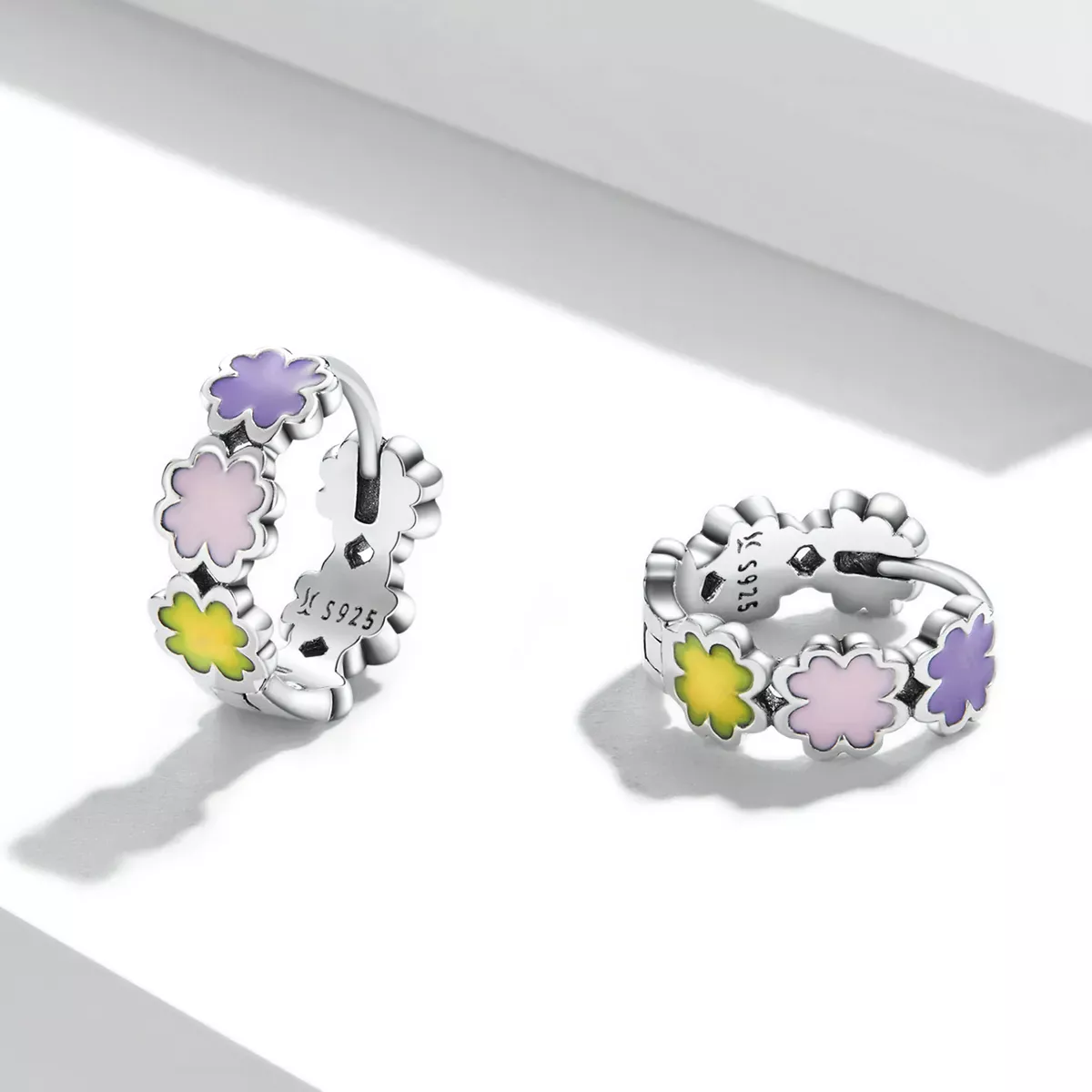 Pandora Style Colorful Clover Hoop Earrings - SCE1343