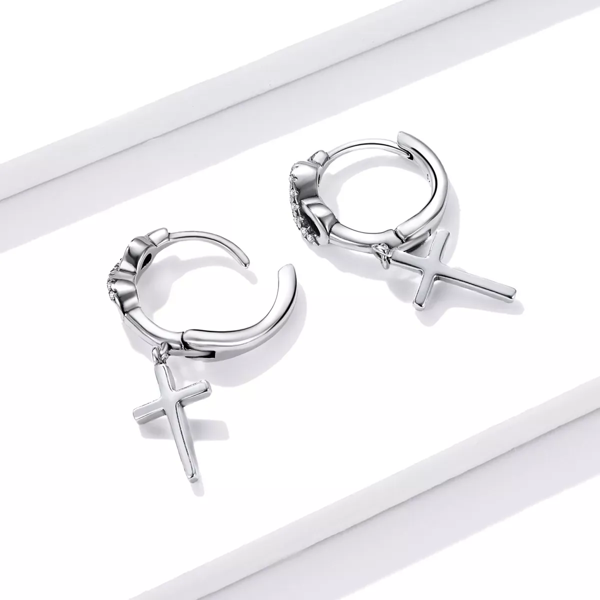 Pandora Style Creative Cross Hoop Earrings - BSE474
