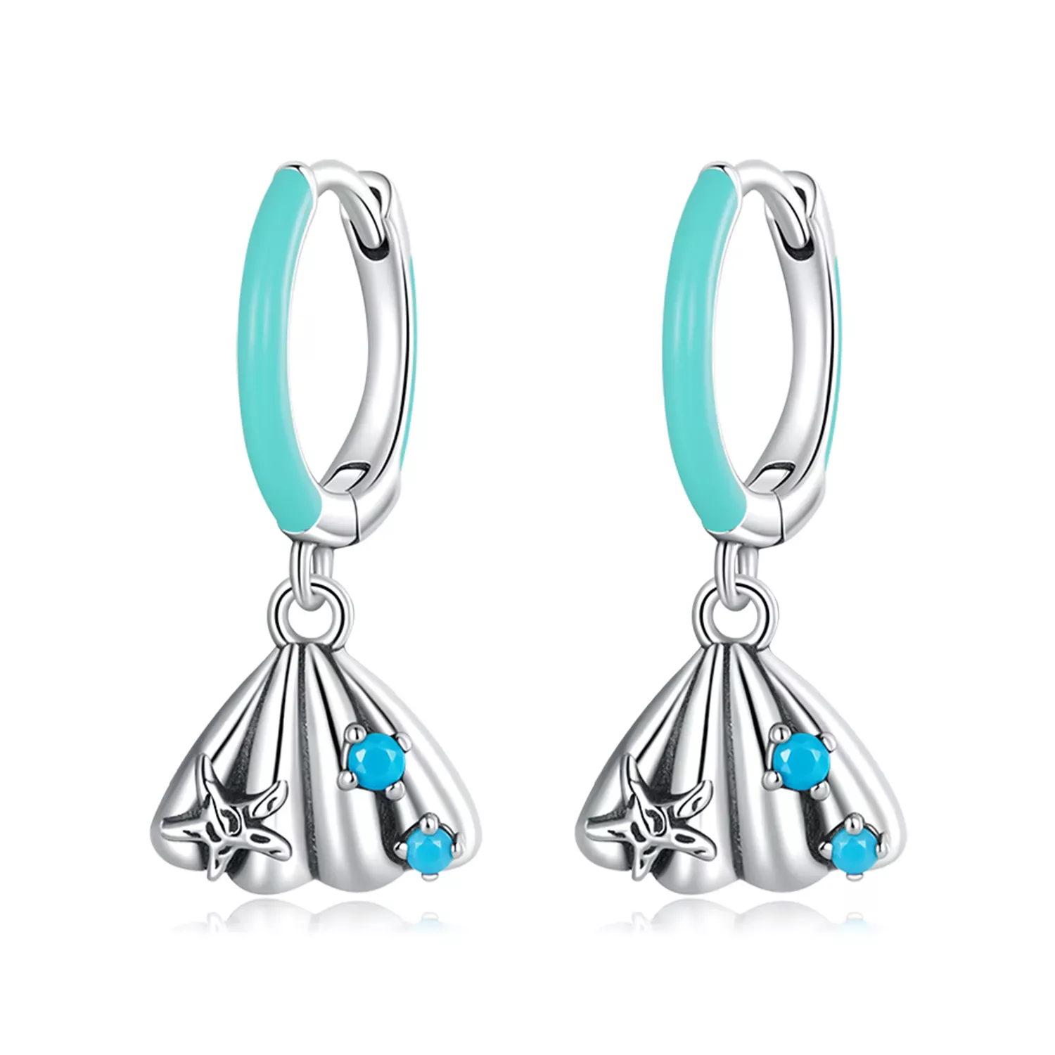 Pandora Style Delicate Shell Hoop Earrings - SCE1407