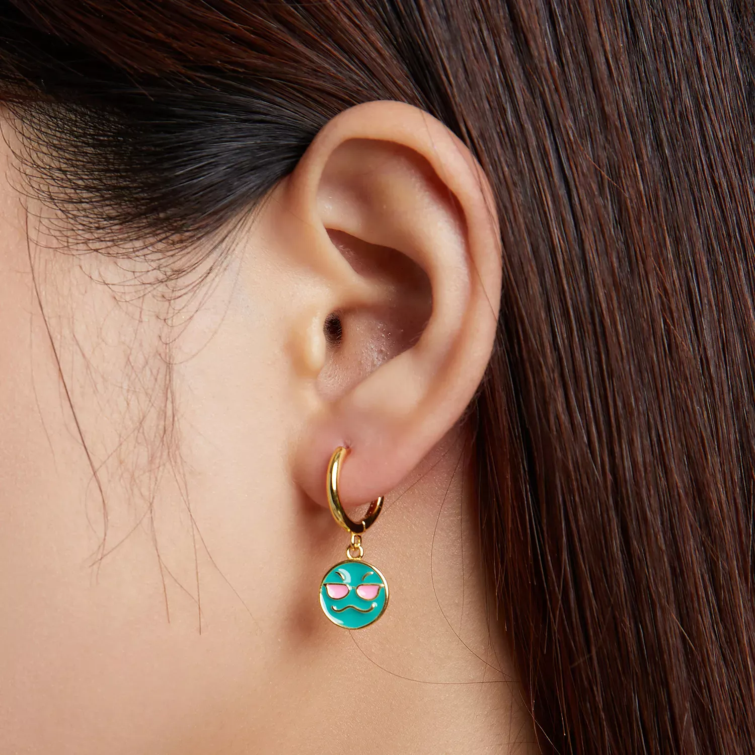 Pandora Style Emoji - Cool Hoop Earrings - SCE1204-B
