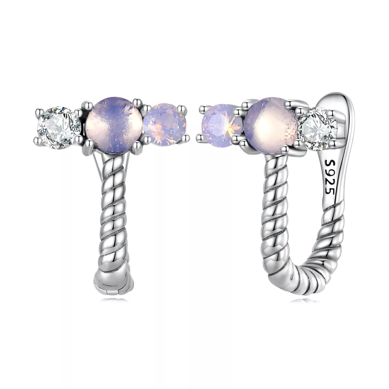 Pandora Style Gem Splicing U Shape Hoop Earrings - SCE1453 Pandora Style Gem Splicing U Shape Hoop Earrings - SCE1453