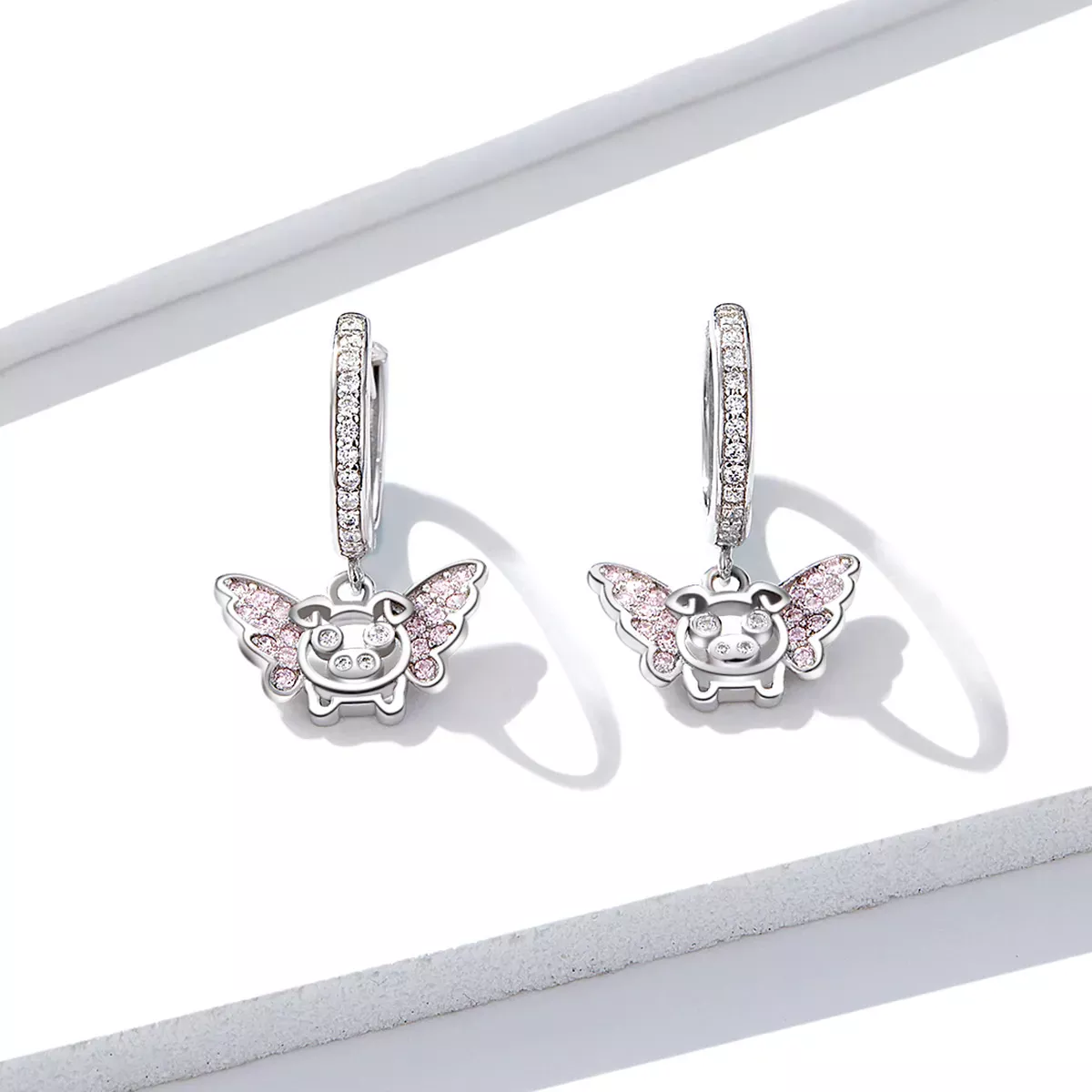 Pandora Style Little Flying Pig Hoop Earrings - BSE224