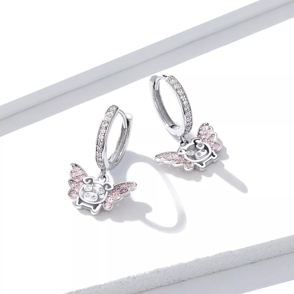 Pandora Style Little Flying Pig Hoop Earrings - BSE224