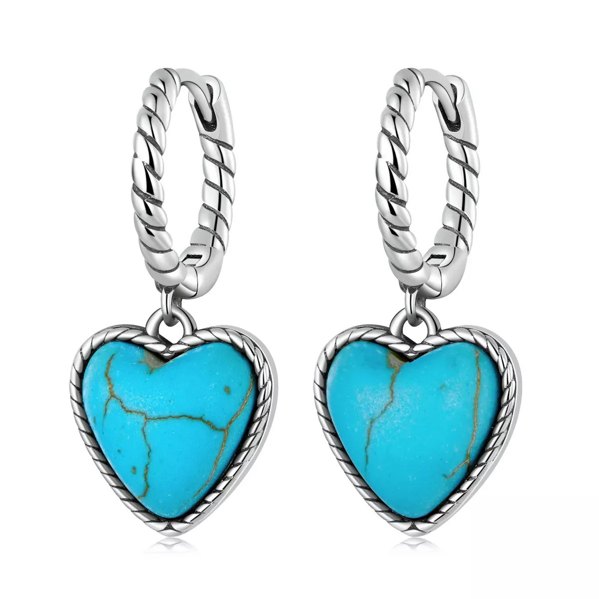 Pandora Style Love Turquoise Hoop Earrings - BSE589
