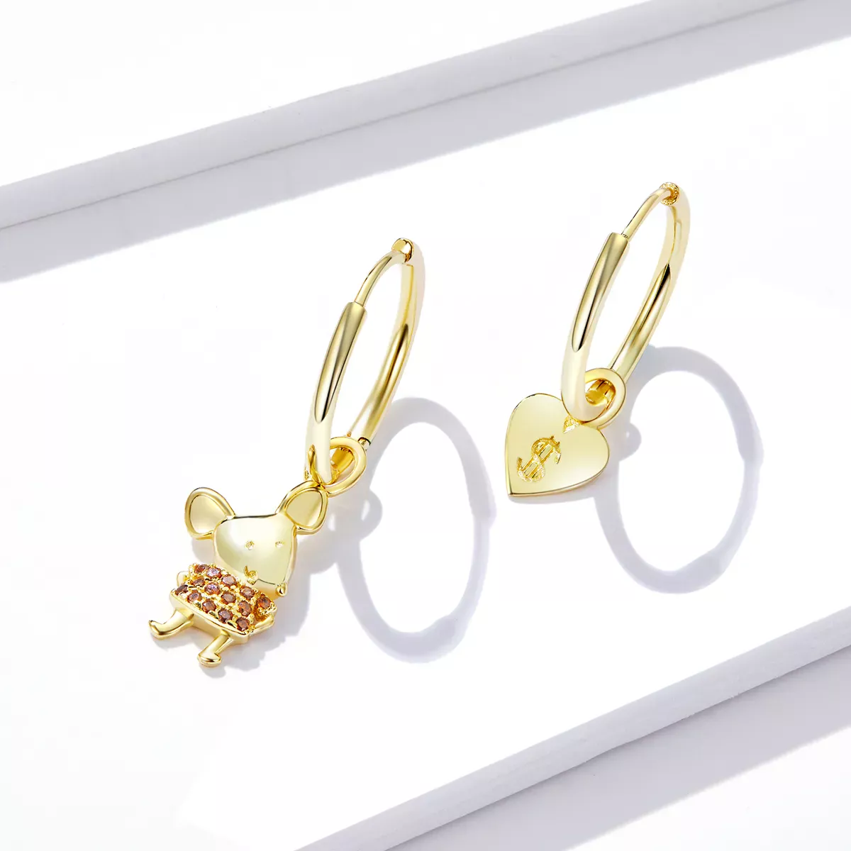 Pandora Style Lucky Rat and Heart Hoop Earrings - BSE344-L
