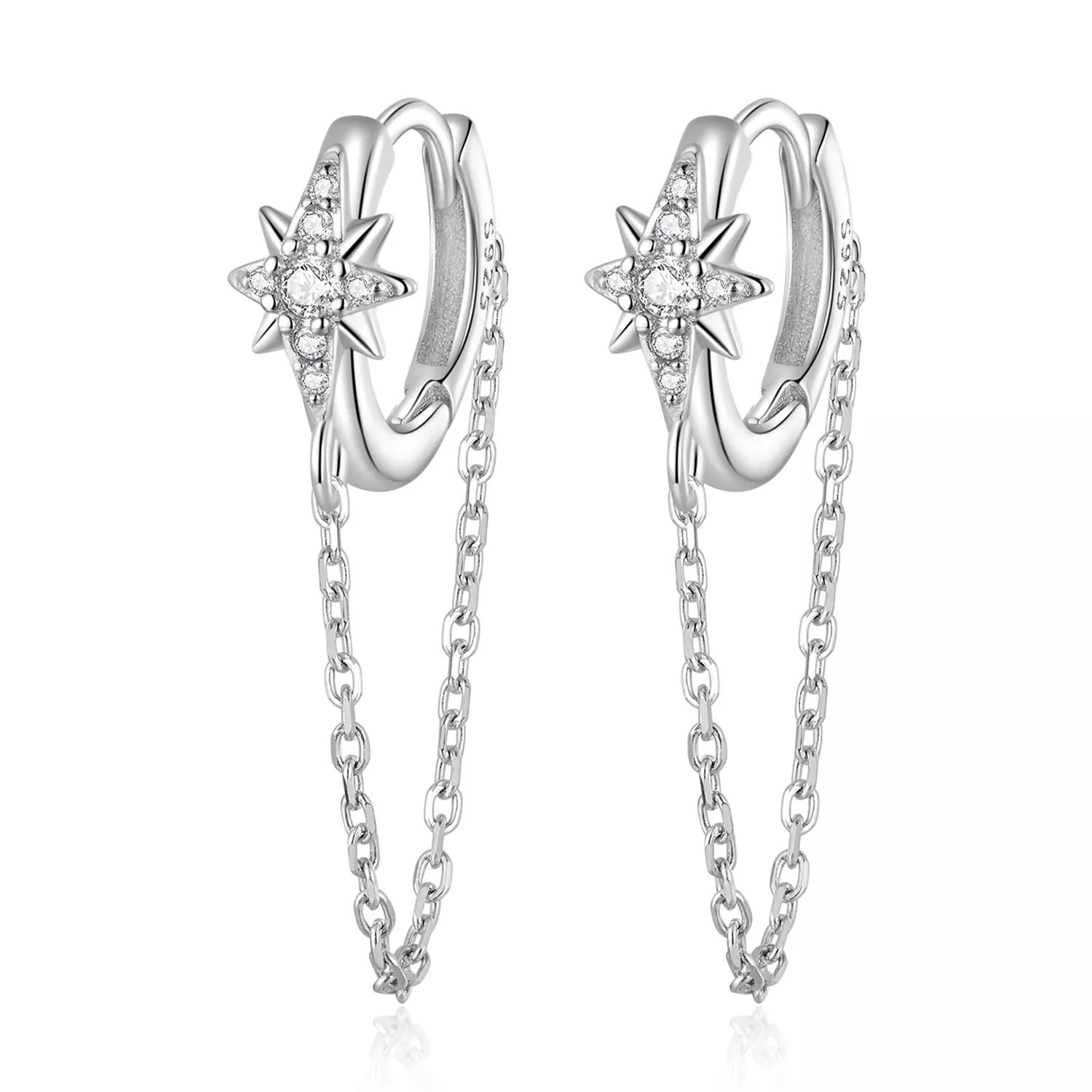 Pandora Style Mans Star Hoop Earrings - BSE699