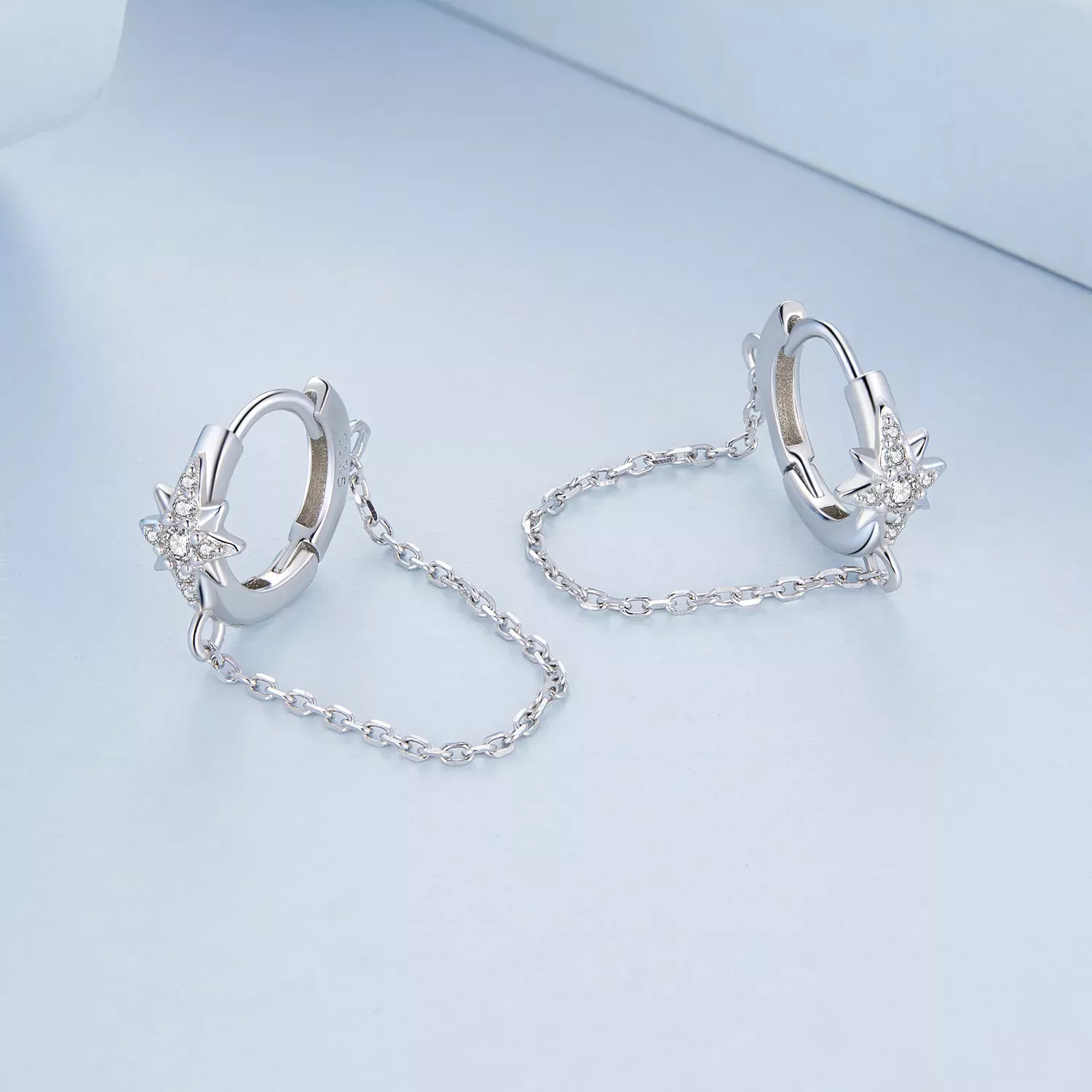 Pandora Style Mans Star Hoop Earrings - BSE699