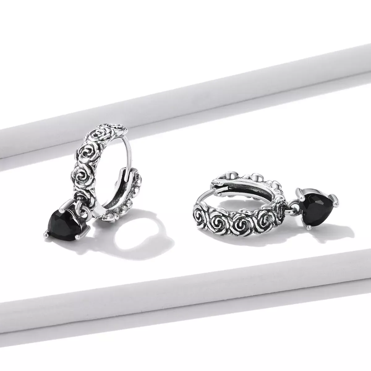 Pandora Style Night Rose Hoop Earrings - BSE535