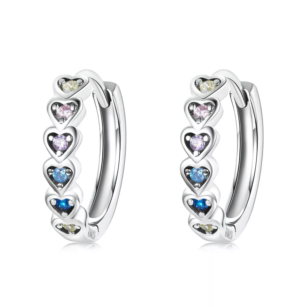 Pandora Style Rainbow Heart Hoop Earrings - SCE1275 Pandora Style Rainbow Heart Hoop Earrings - SCE1275
