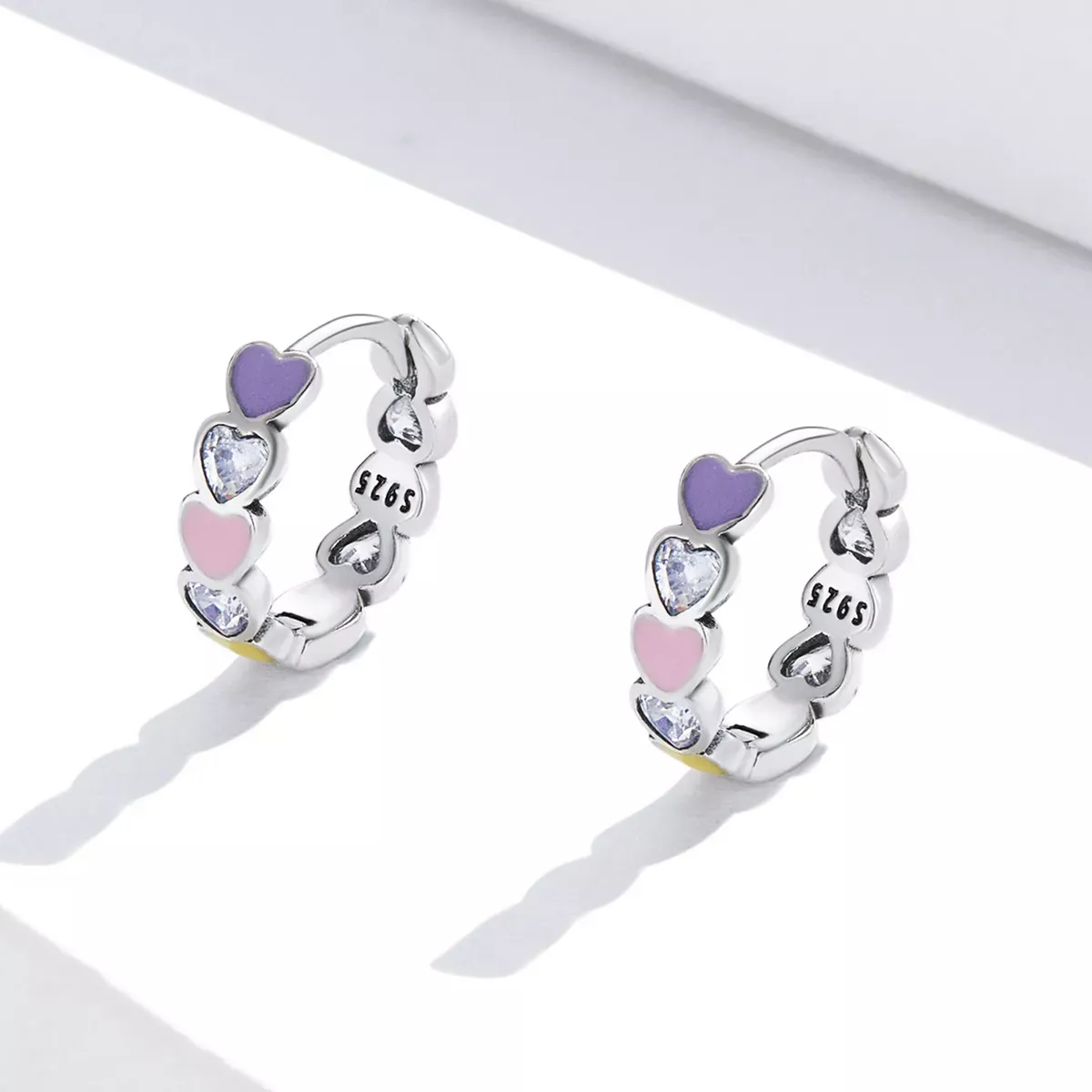 Pandora Style Rainbow Heart Hoop Earrings - SCE1342