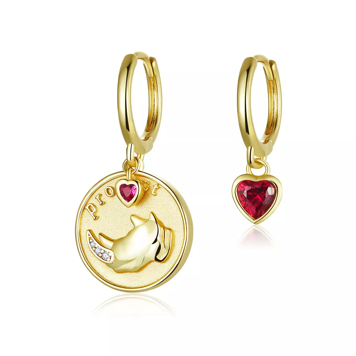 Pandora Style Rhino and Heart Hoop Earrings - BSE369-R