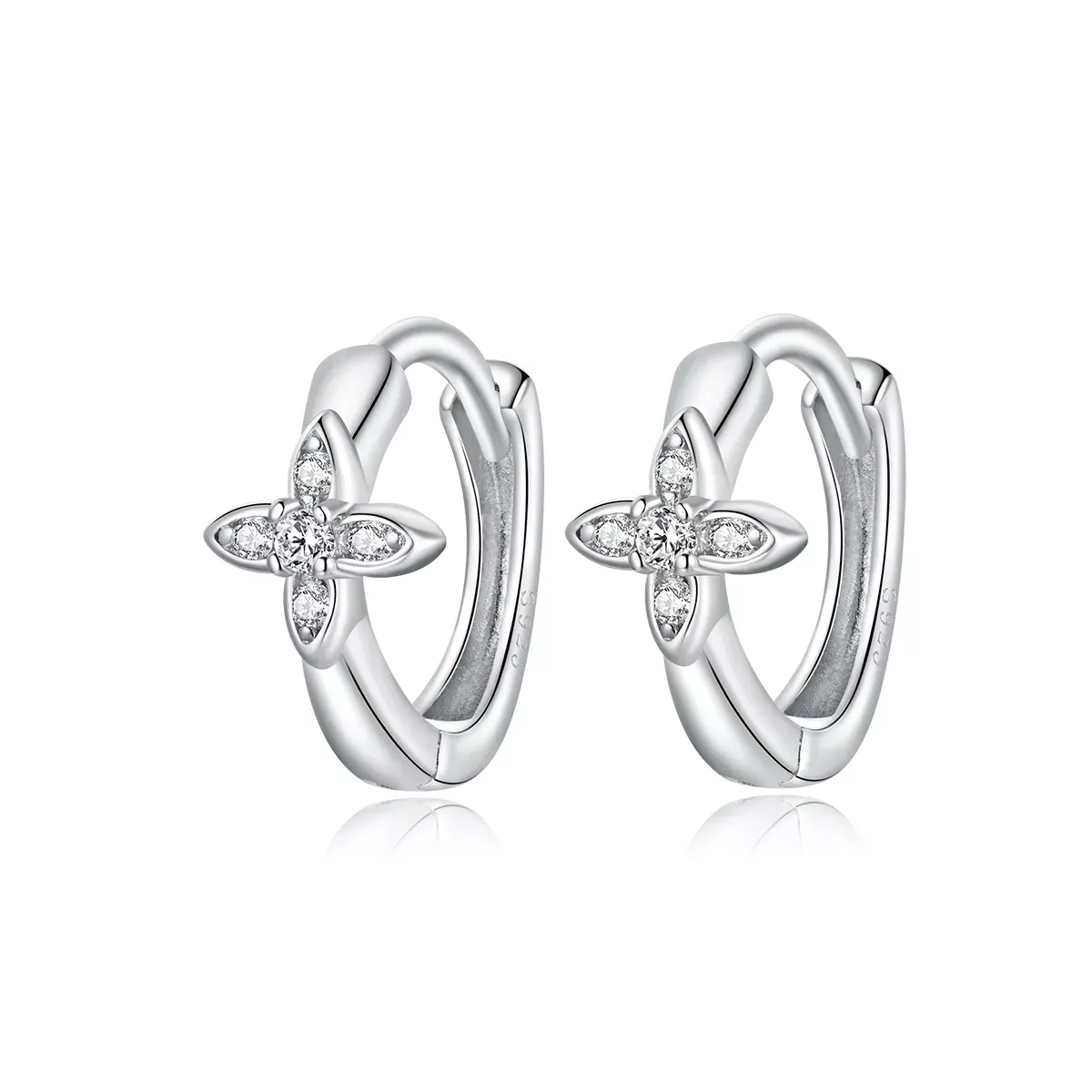 Pandora Style Sparkle Flower Hoop Earrings - SCE1043 Pandora Style Sparkle Flower Hoop Earrings - SCE1043