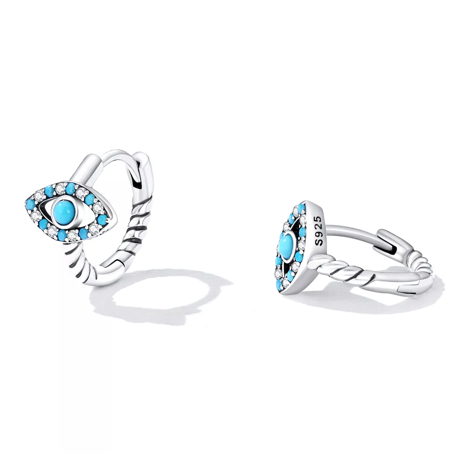 Pandora Style Turquoise Devil Eye Hoop Earrings - SCE1418