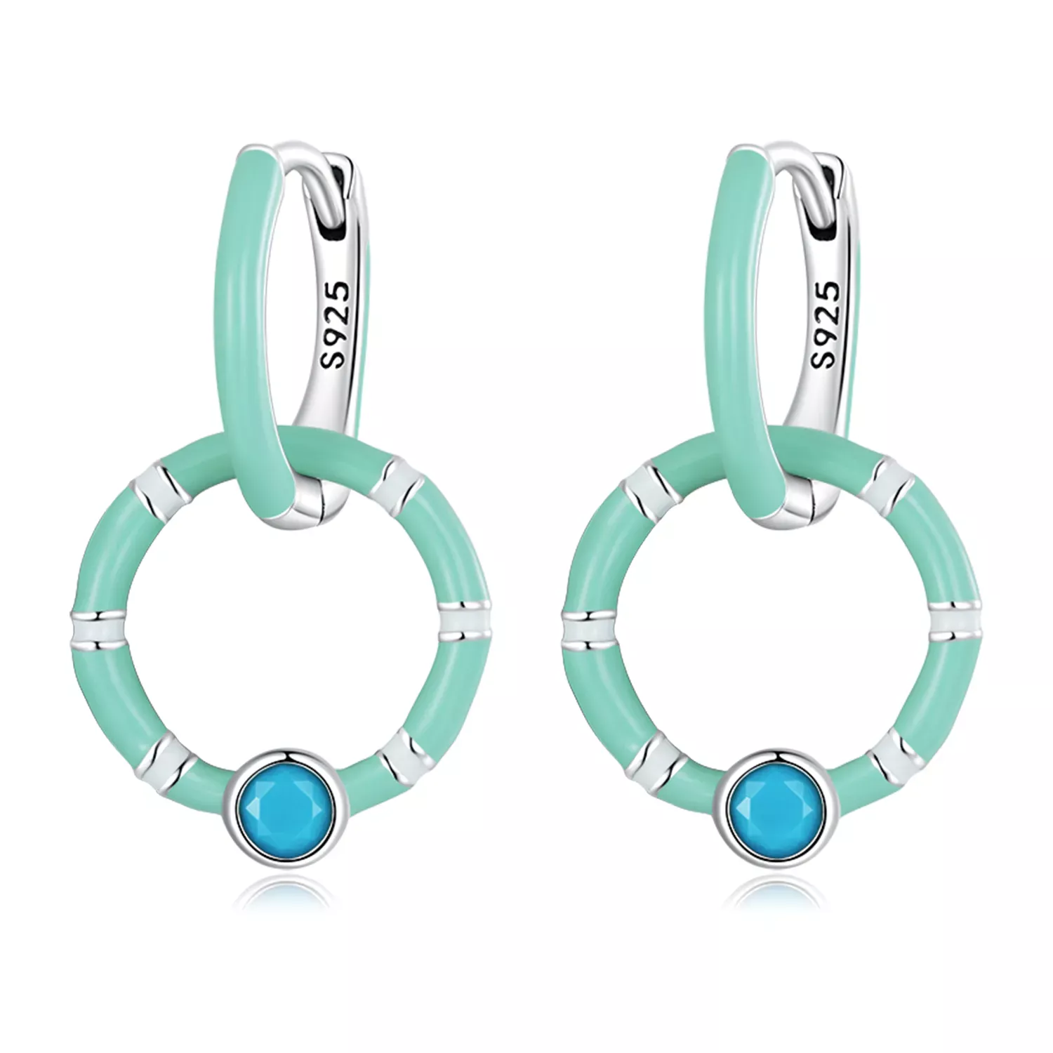 Pandora Style Turquoise Double Circle Hoop Earrings - SCE1405 Pandora Style Turquoise Double Circle Hoop Earrings - SCE1405