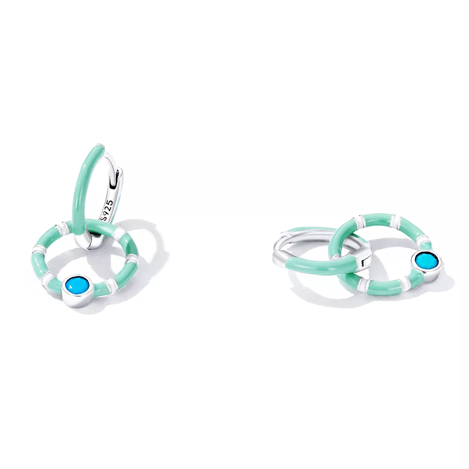Pandora Style Turquoise Double Circle Hoop Earrings - SCE1405