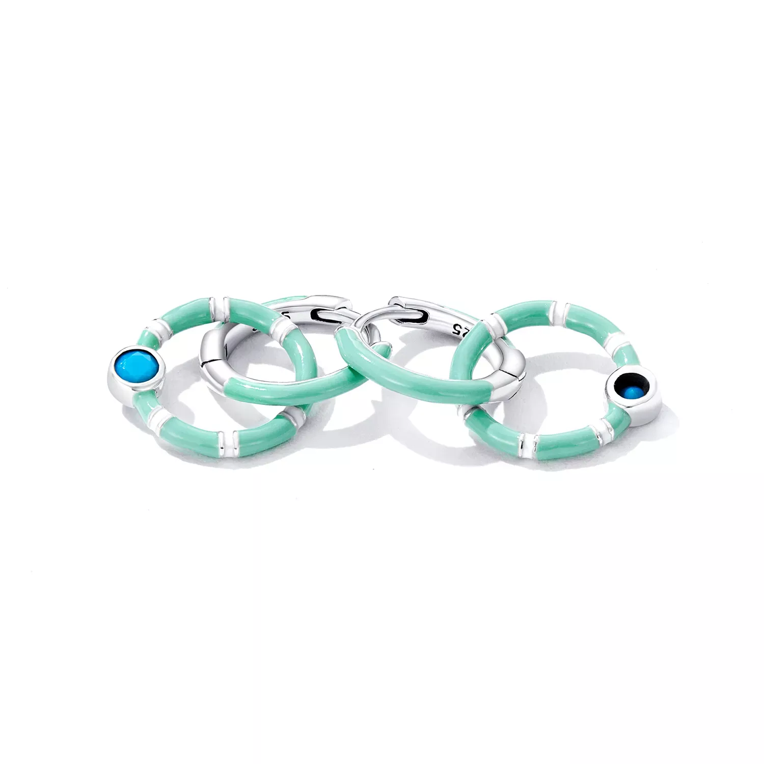 Pandora Style Turquoise Double Circle Hoop Earrings - SCE1405