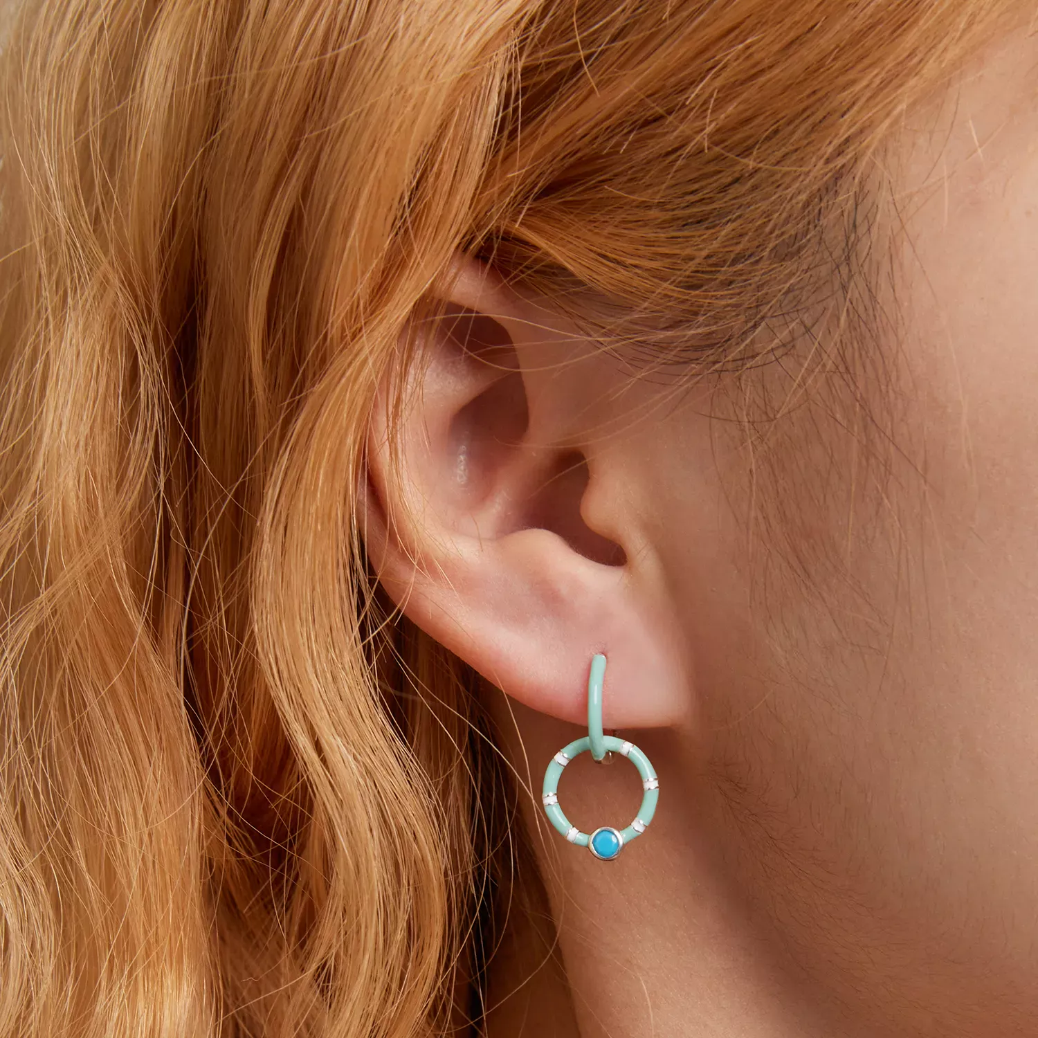 Pandora Style Turquoise Double Circle Hoop Earrings - SCE1405