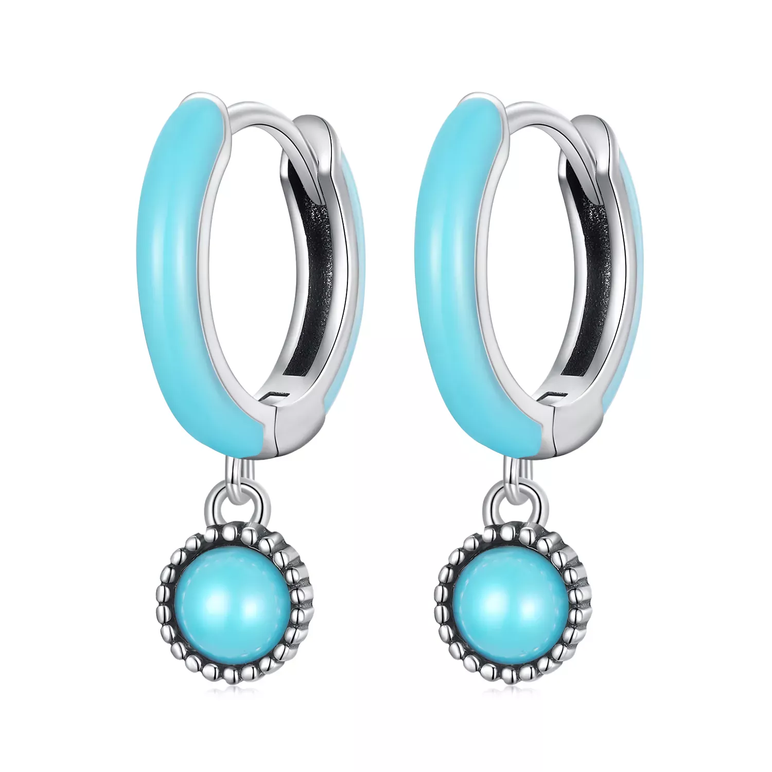 Pandora Style Turquoise Hoop Earrings - SCE1510