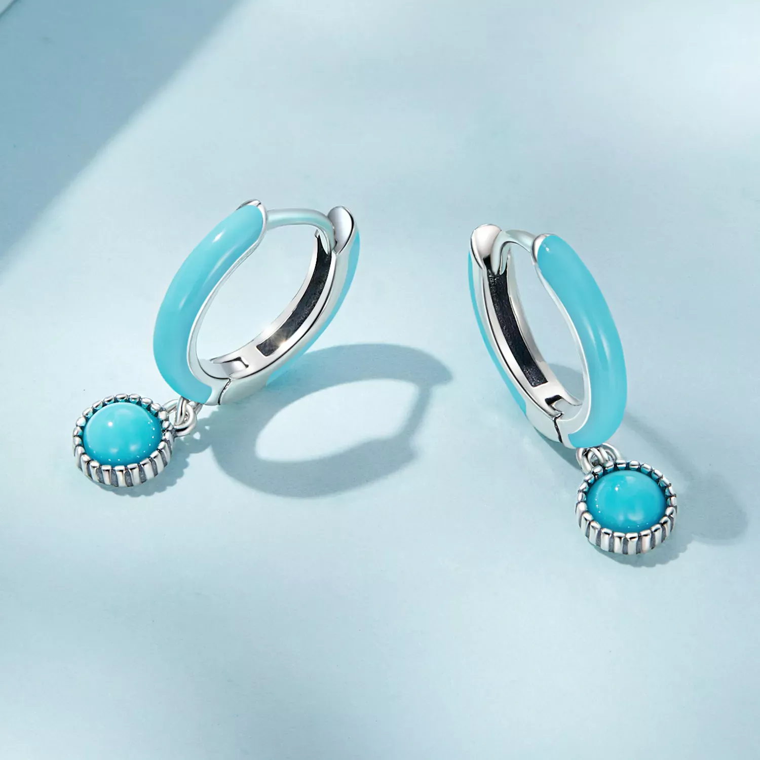 Pandora Style Turquoise Hoop Earrings - SCE1510