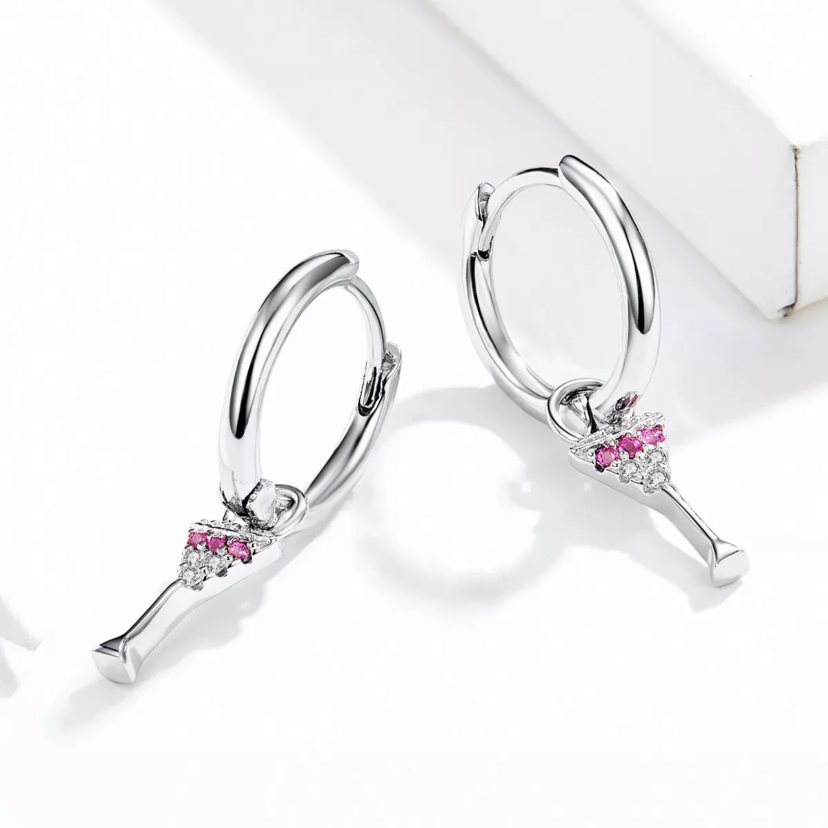 Pandora Style Wine Glass Hoop Earrings - SCE742