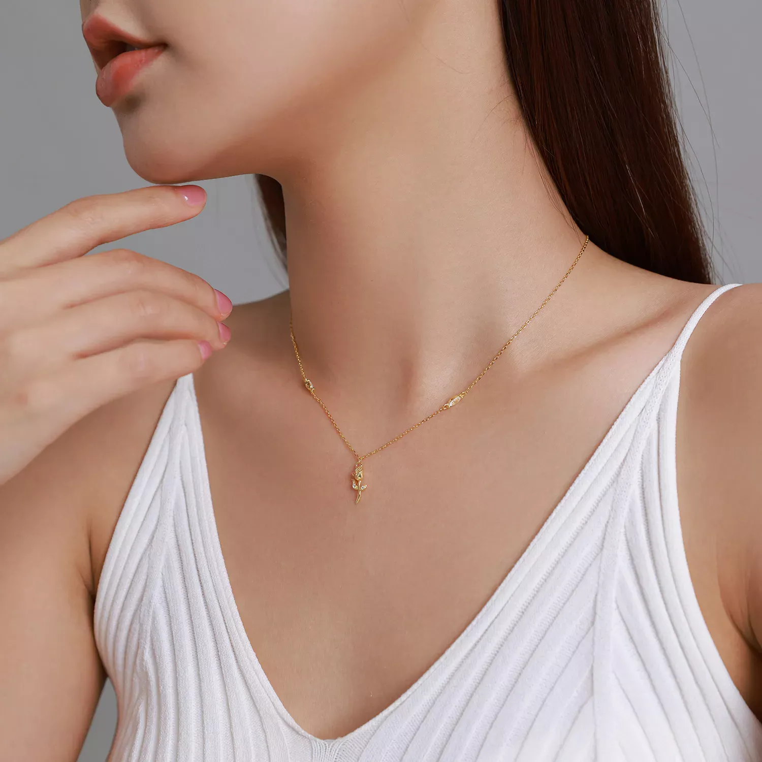 Pandora Style Golden Rose Necklace - SCN464