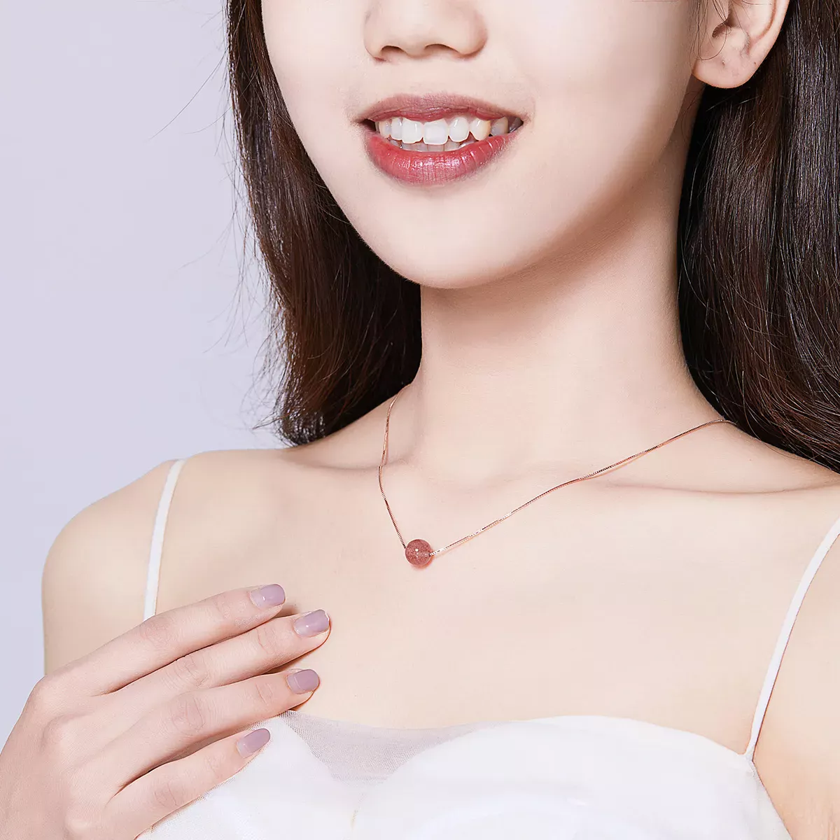 Pandora Style Natural Strawberry Crystal Necklace - BSN096