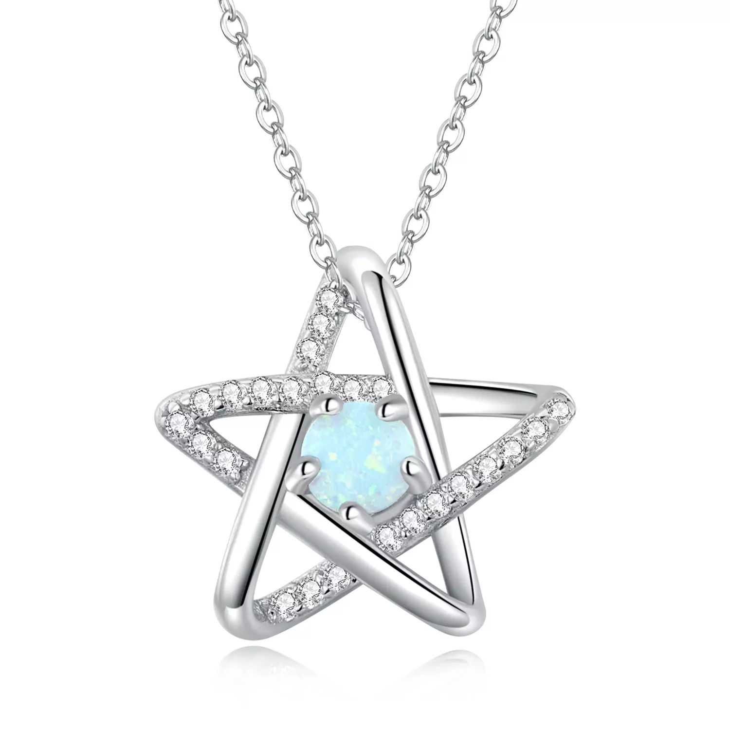 Pandora Style Opal Star Necklace - SCN473