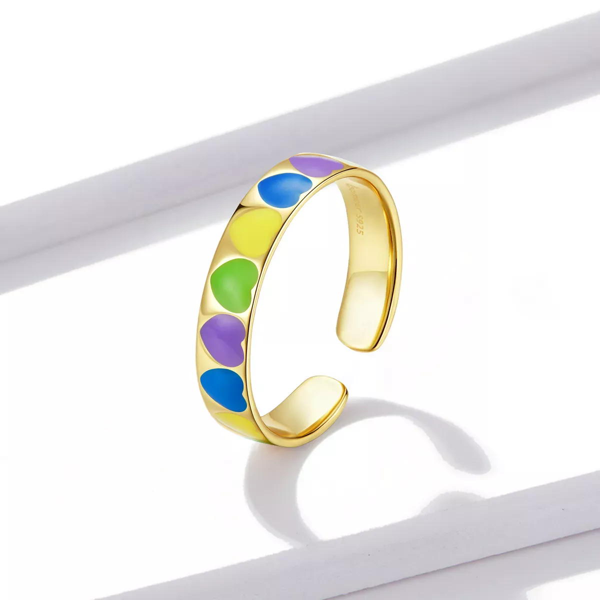 Pandora Style Colorful Hearts Open Ring - BSR222