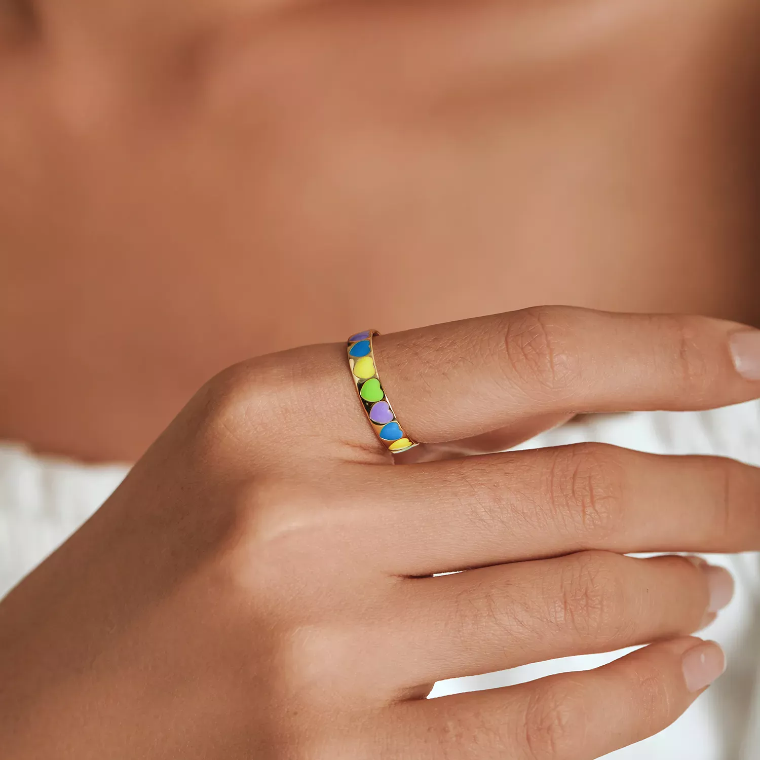 Pandora Style Colorful Hearts Open Ring - BSR222