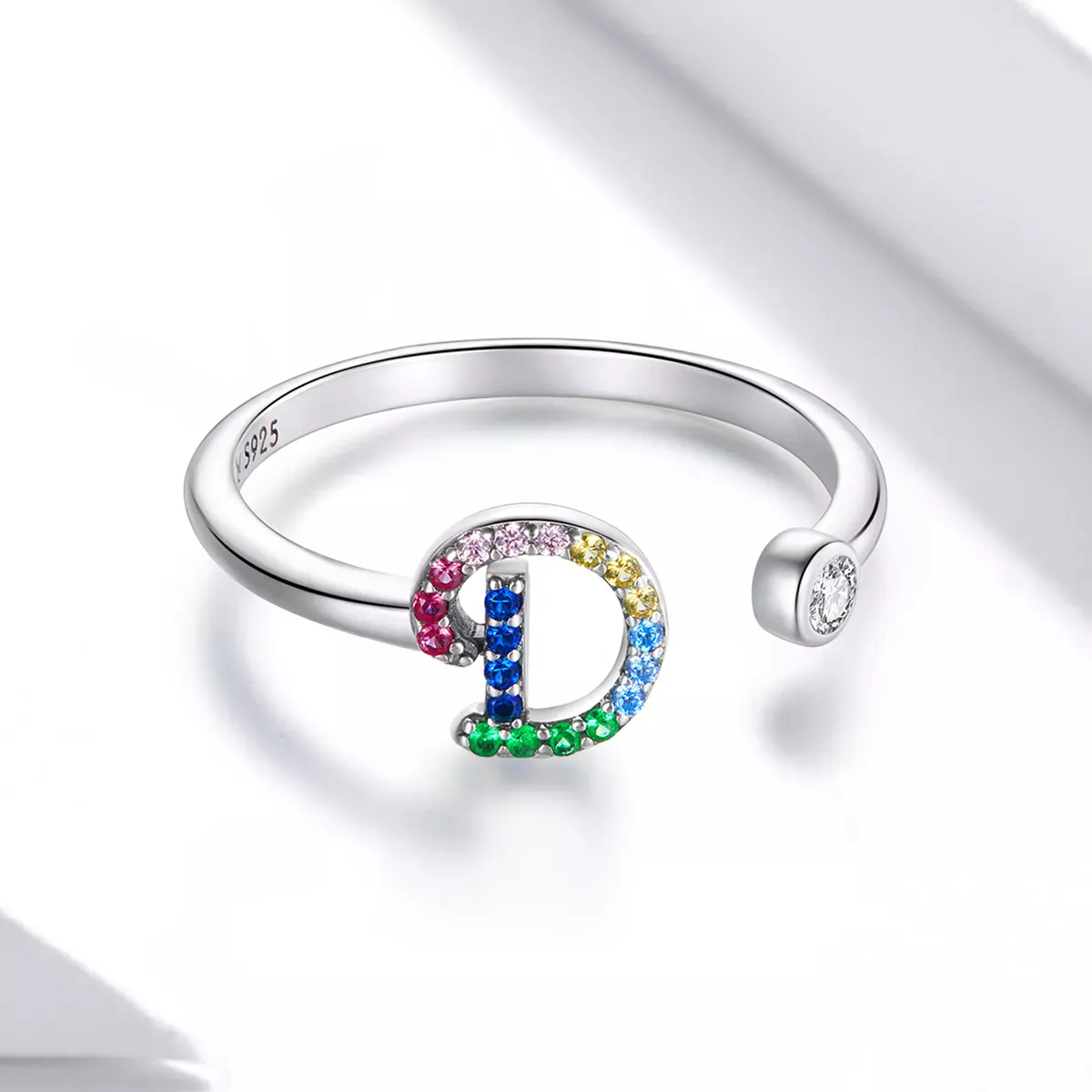 Pandora Style Colorful Letter-D Open Ring - SCR723-D