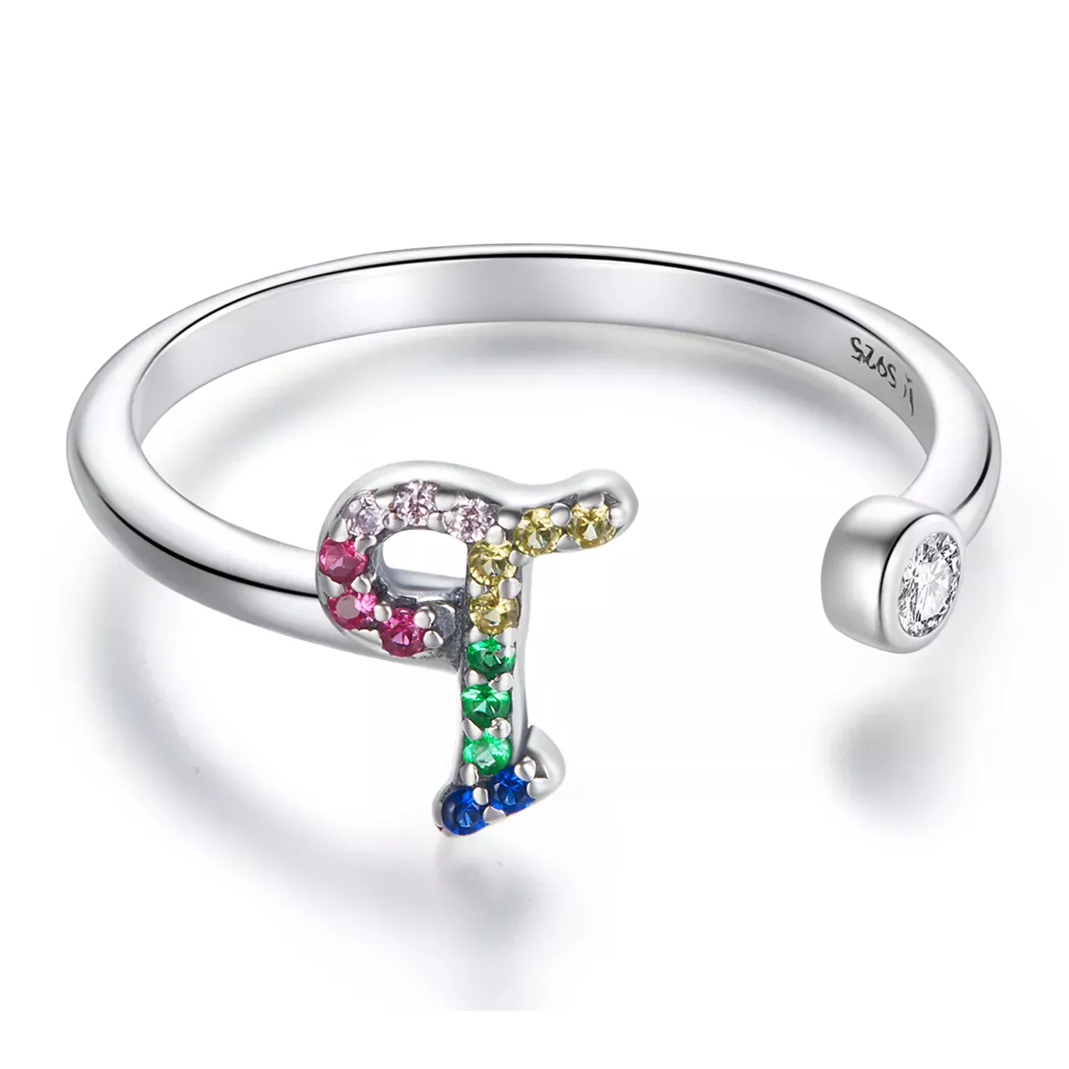 Pandora Style Colorful Letter-T Open Ring - SCR723-T