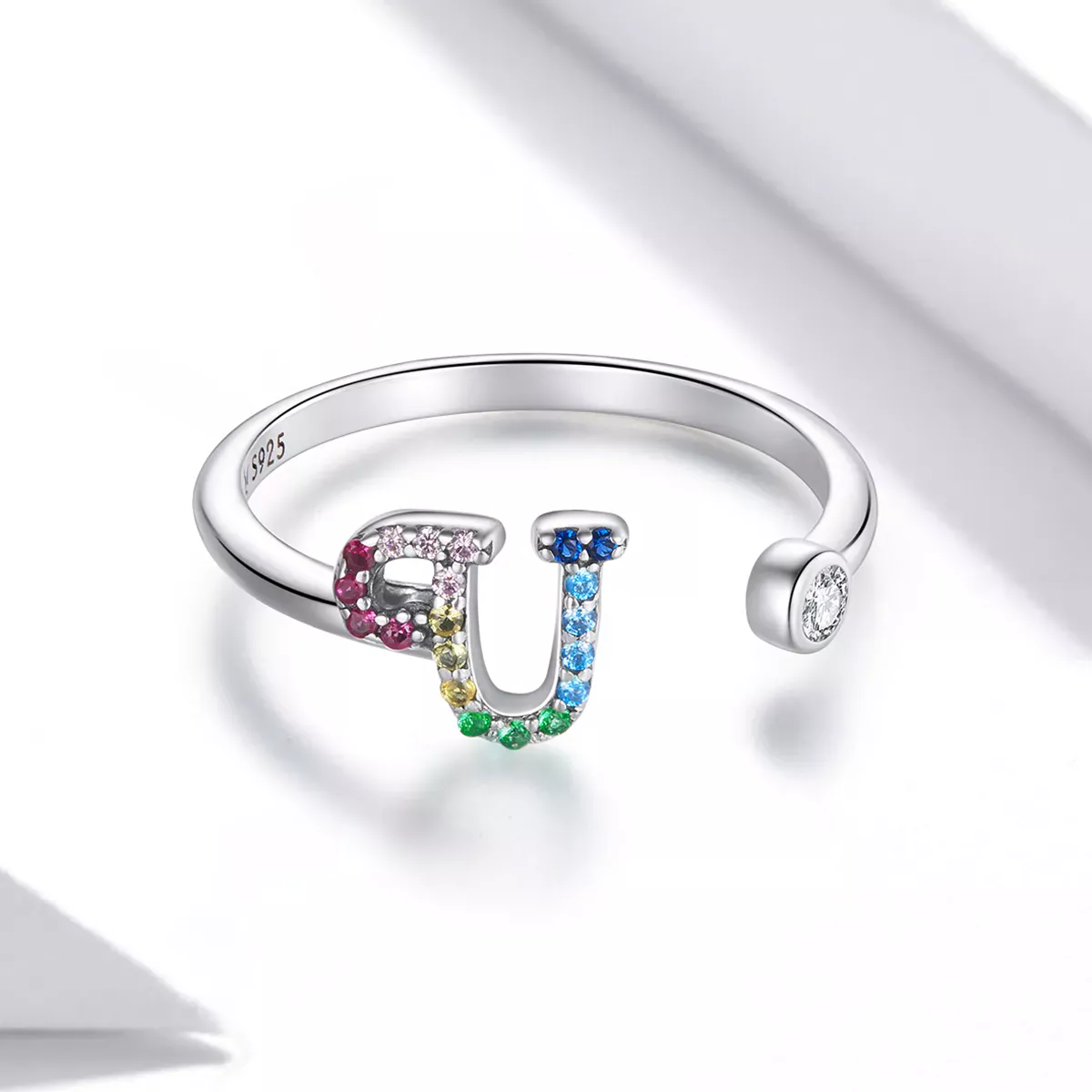 Pandora Style Colorful Letter-U Open Ring - SCR723-U
