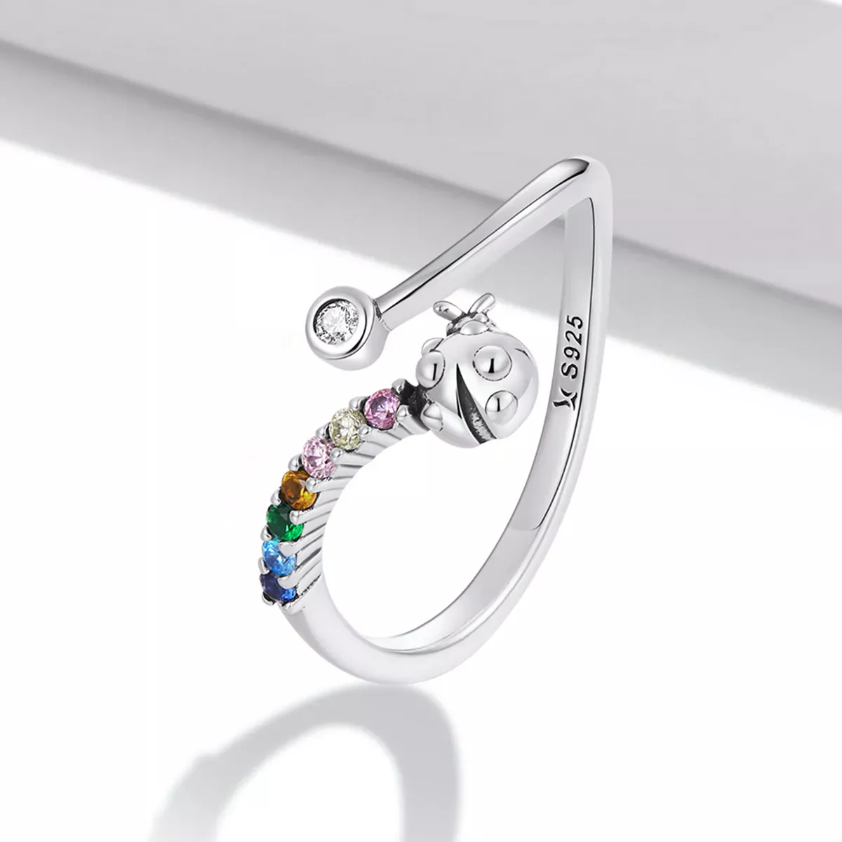 Pandora Style Colorful Zirconium Ladybug Open Ring - SCR785