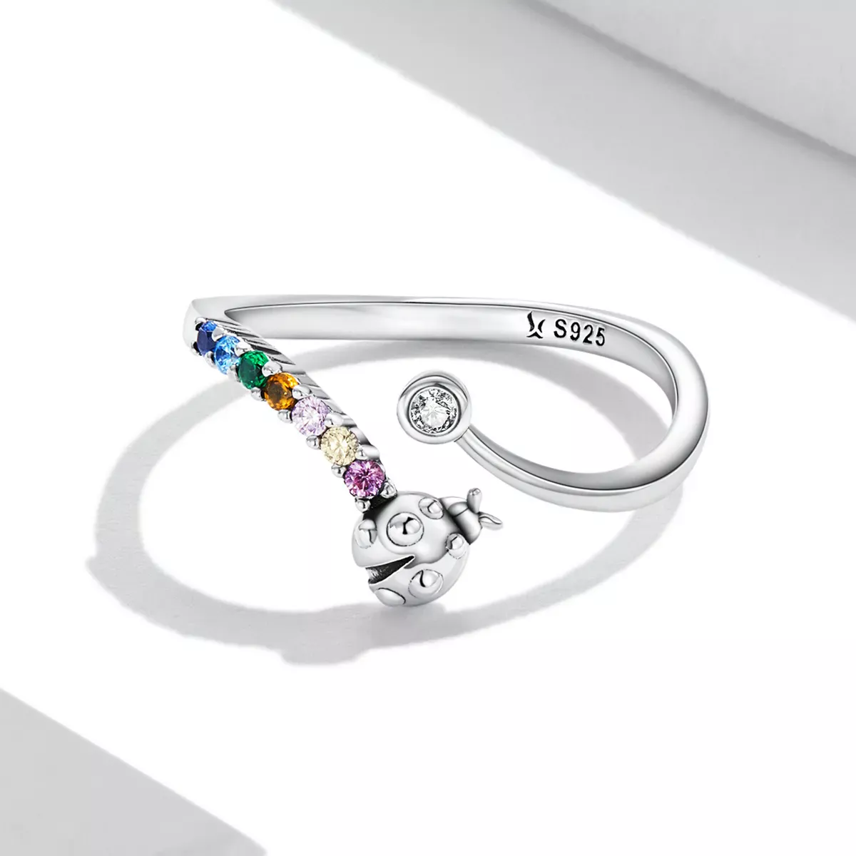 Pandora Style Colorful Zirconium Ladybug Open Ring - SCR785