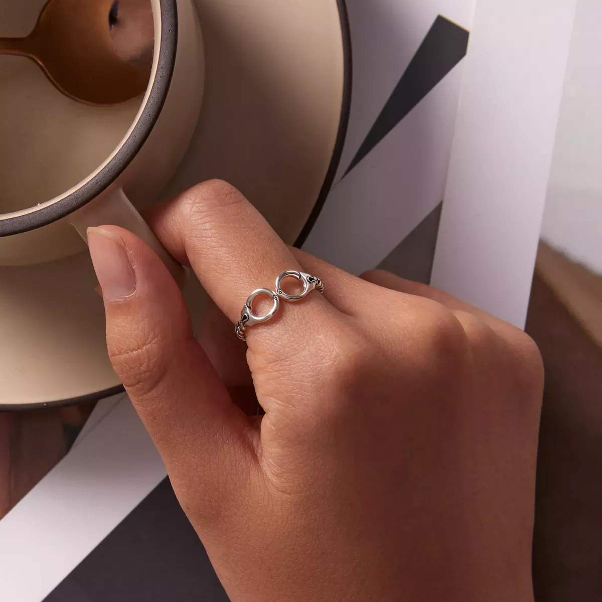 Pandora Style Creative Handcuffs Open Ring - SCR791