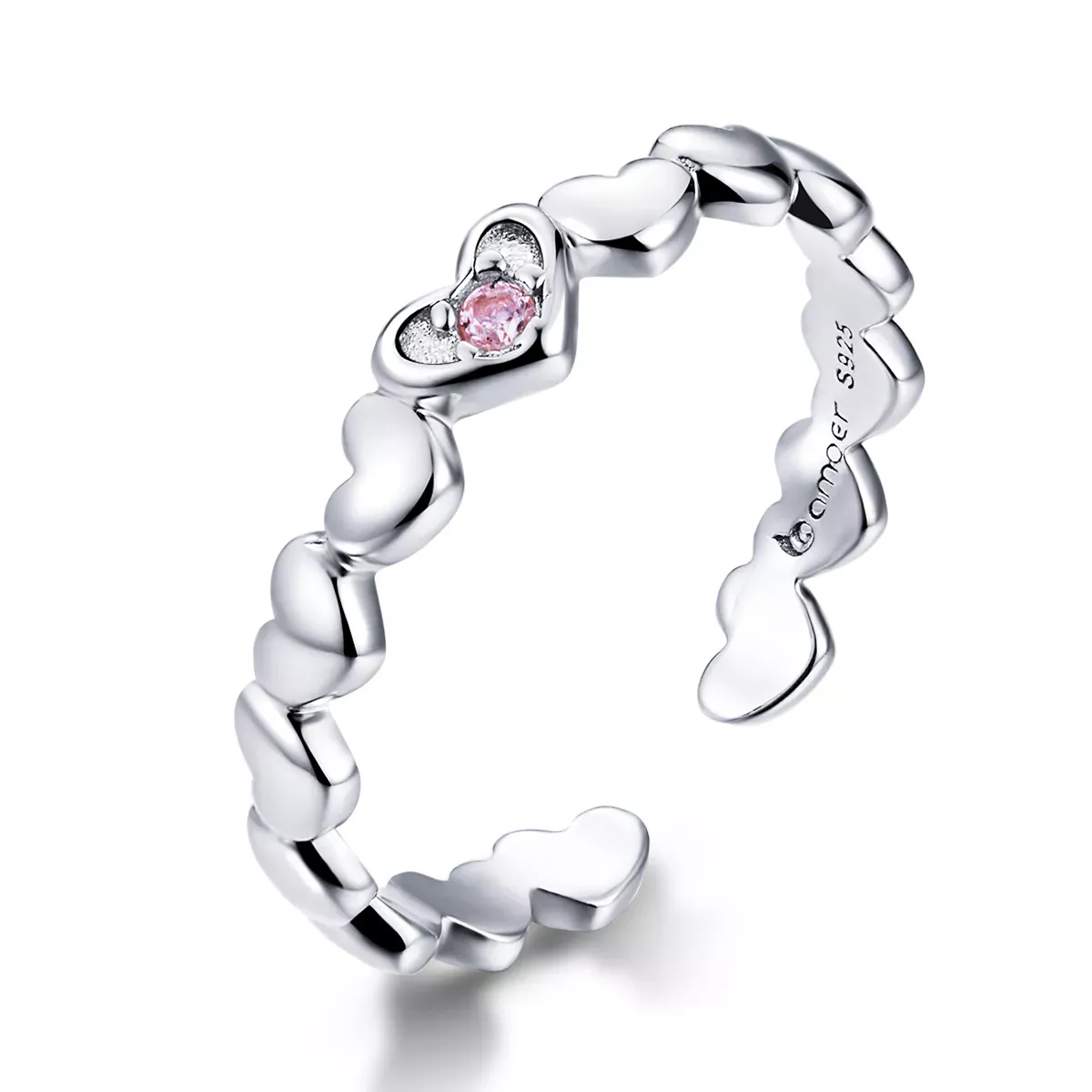 Pandora Style Heart Mirror Open Ring - BSR100