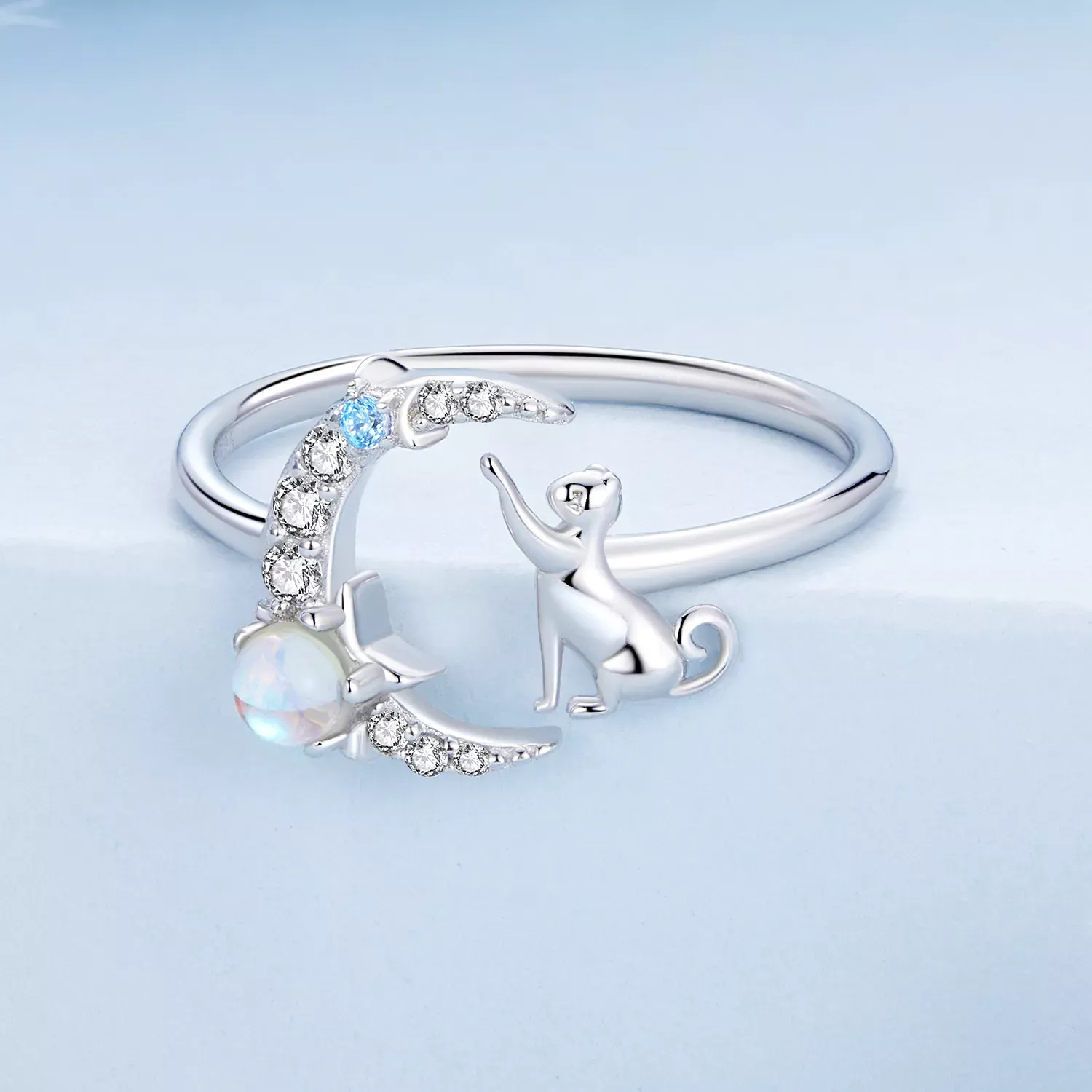 Pandora Style Moon Cat Open Ring - BSR315