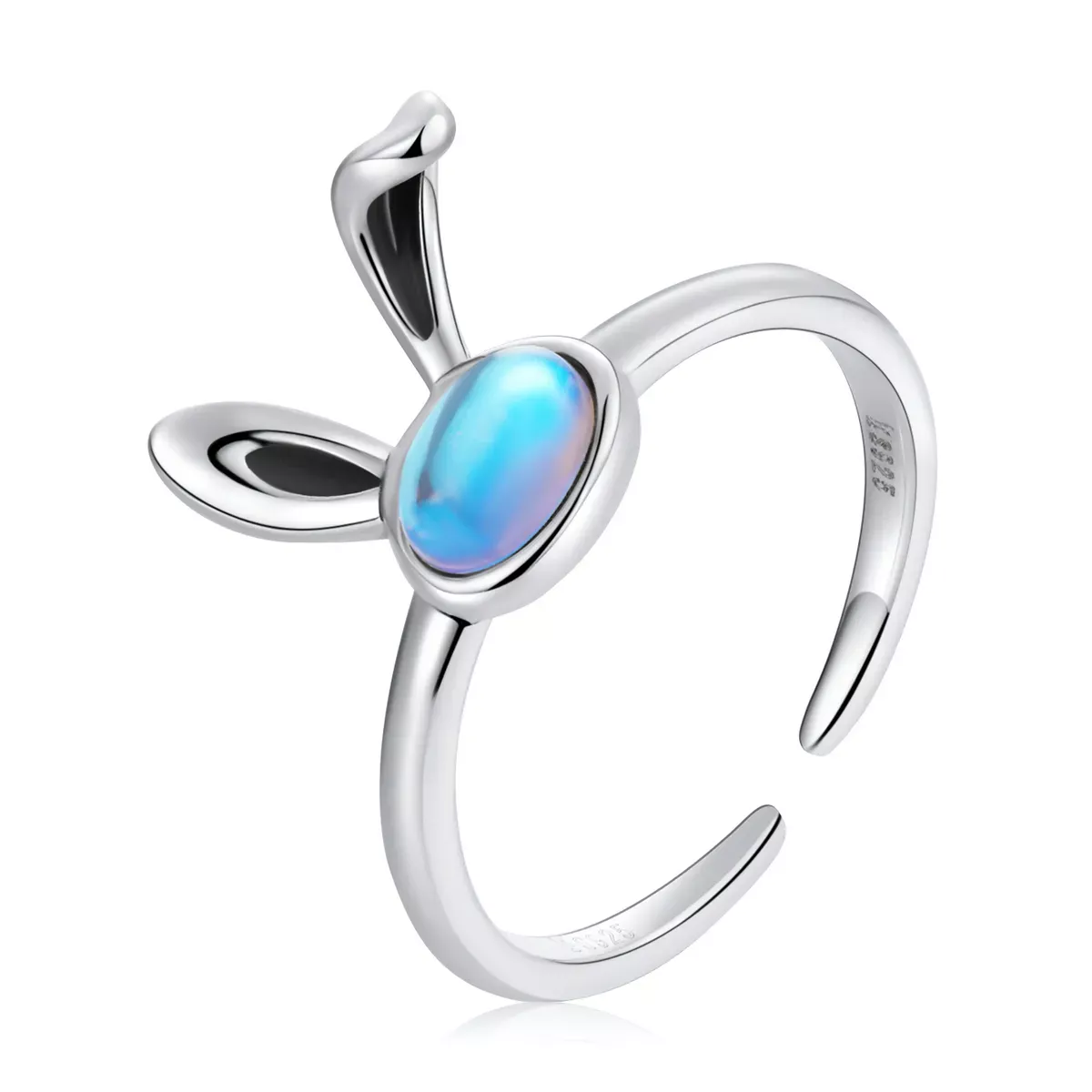 Pandora Style Moonstone Bunny Open Ring - SCR784 Pandora Style Moonstone Bunny Open Ring - SCR784