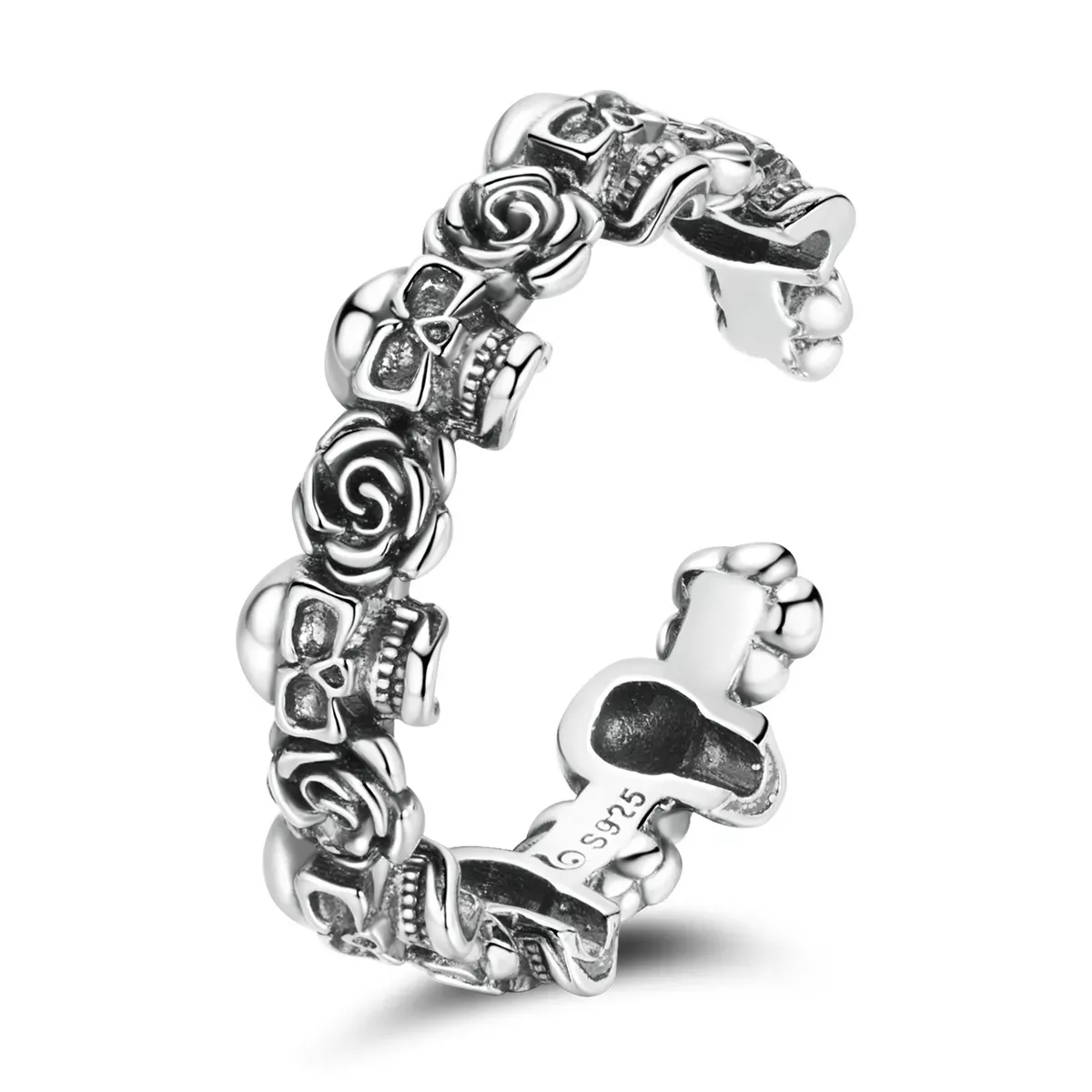 Pandora Style Rose Skull Open Ring - BSR218