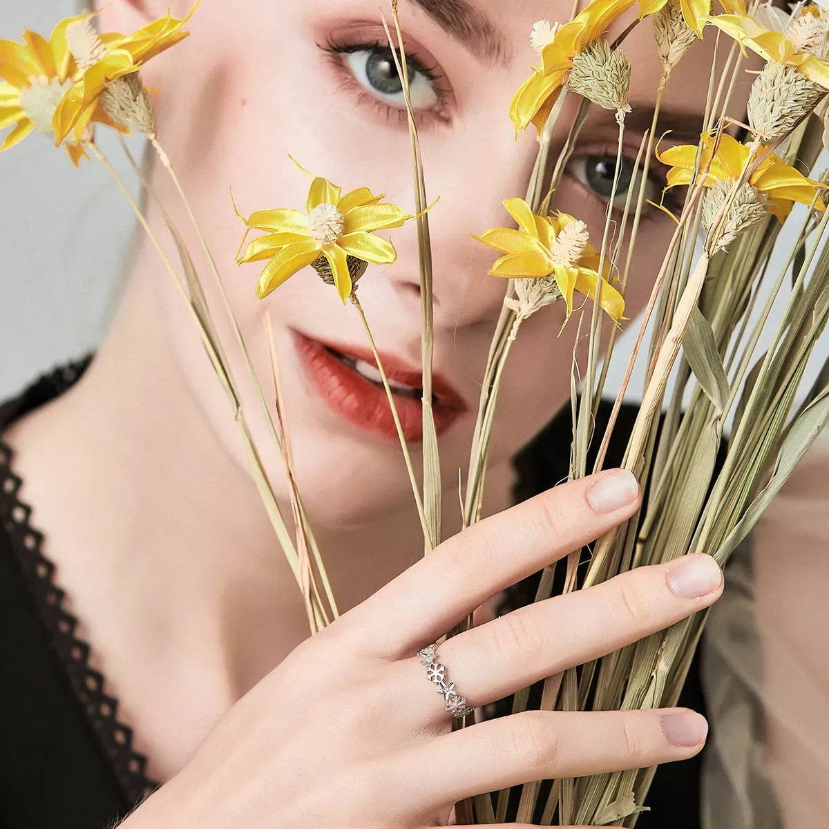 Pandora Style Snow Flower Open Ring - BSR015