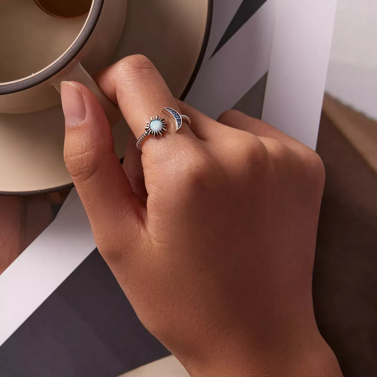 Pandora Style Sun, Moon, Stars Open Ring - SCR796