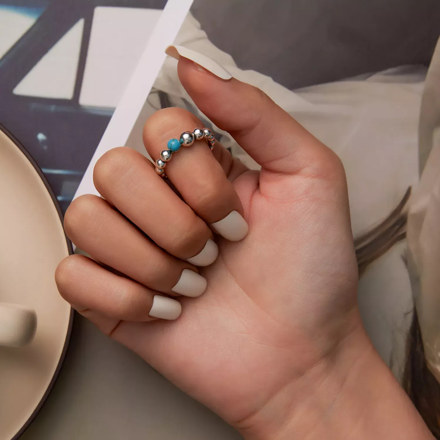 Pandora Style Turquoise Beans Open Ring - SCR833