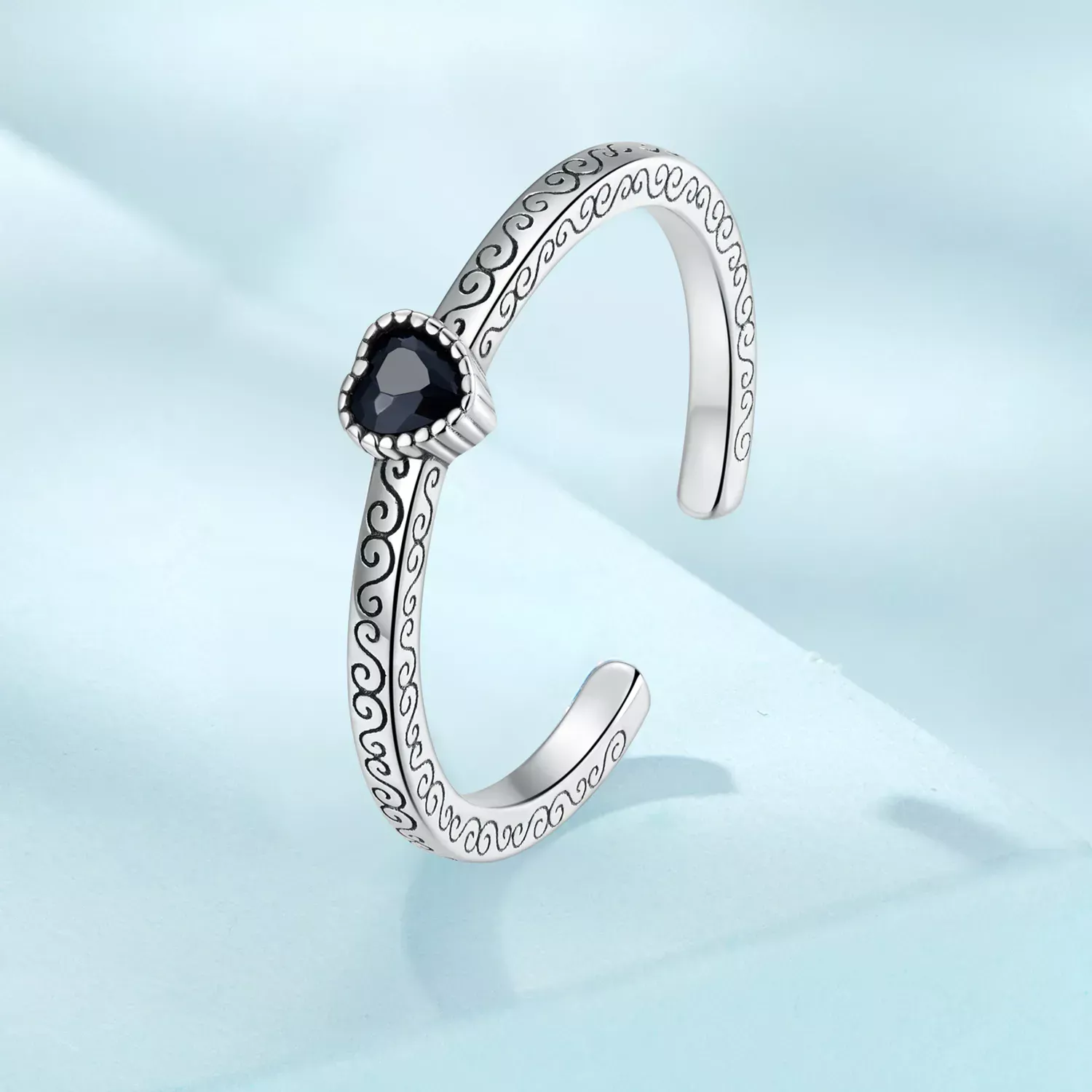 Pandora Style Vintage Black Zircon Open Ring - SCR878