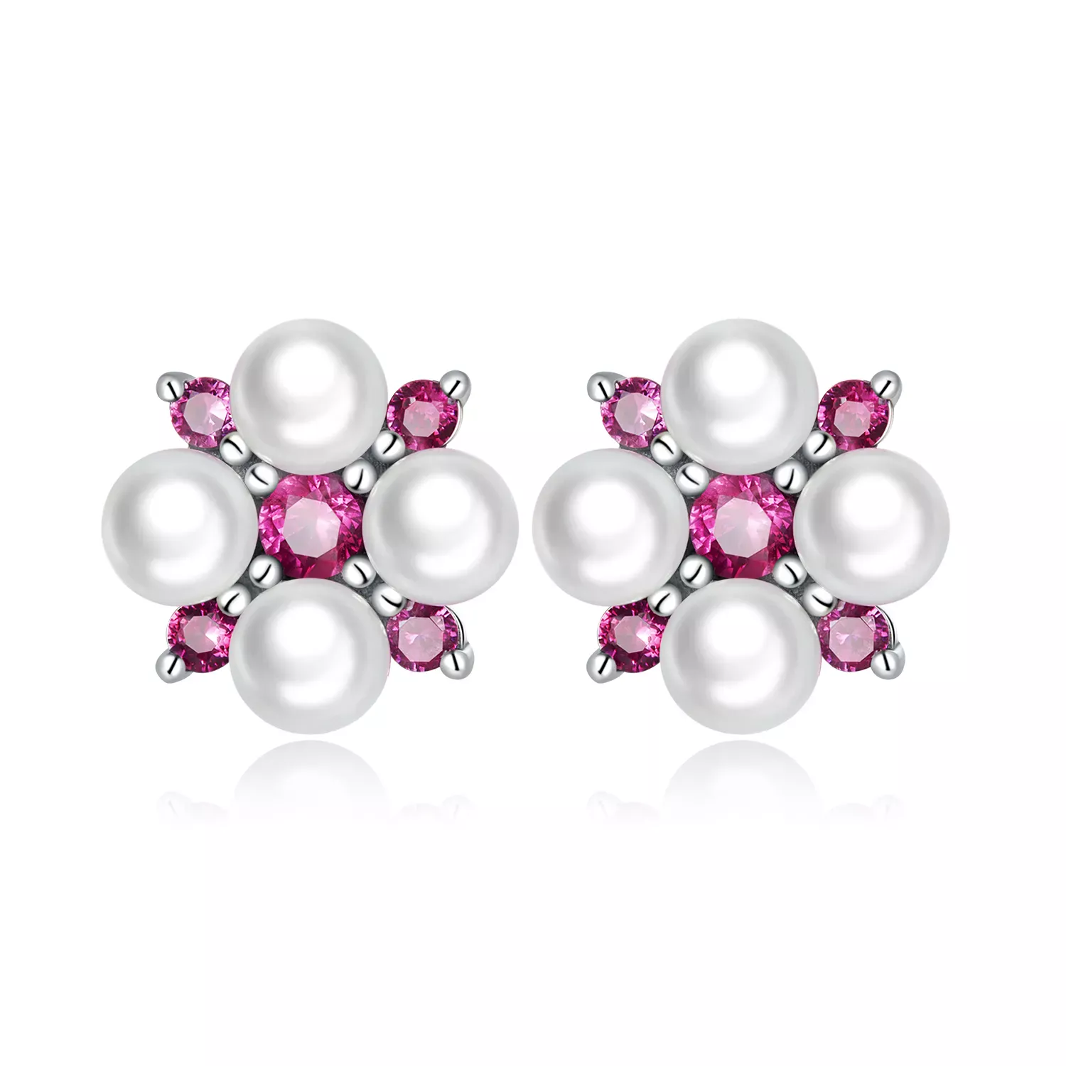 Pandora Style Bead Flower Stud Earrings - SCE1429
