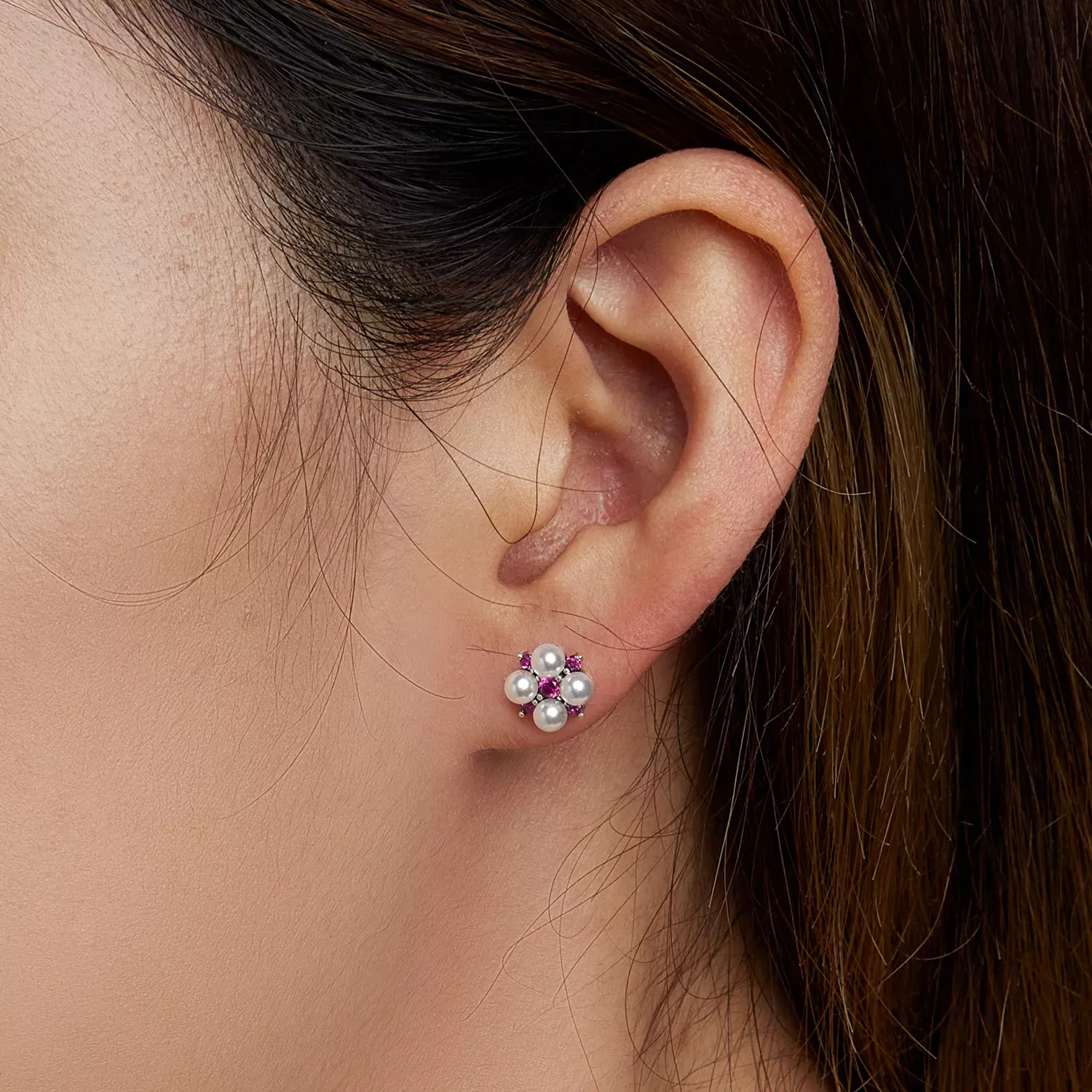 Pandora Style Bead Flower Stud Earrings - SCE1429