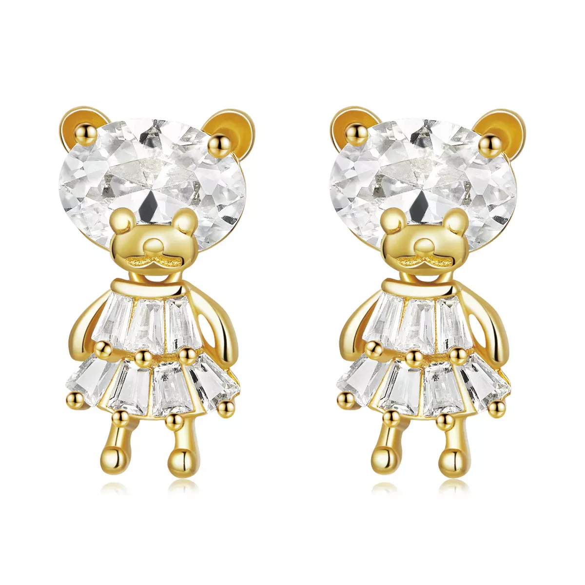Pandora Style Bear Girl Stud Earrings - BSE540