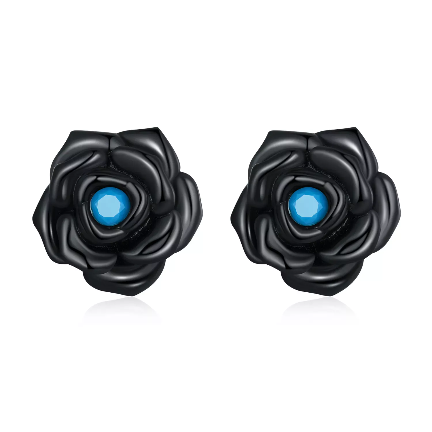 Pandora Style Black Rose Stud Earrings - SCE1401 Pandora Style Black Rose Stud Earrings - SCE1401