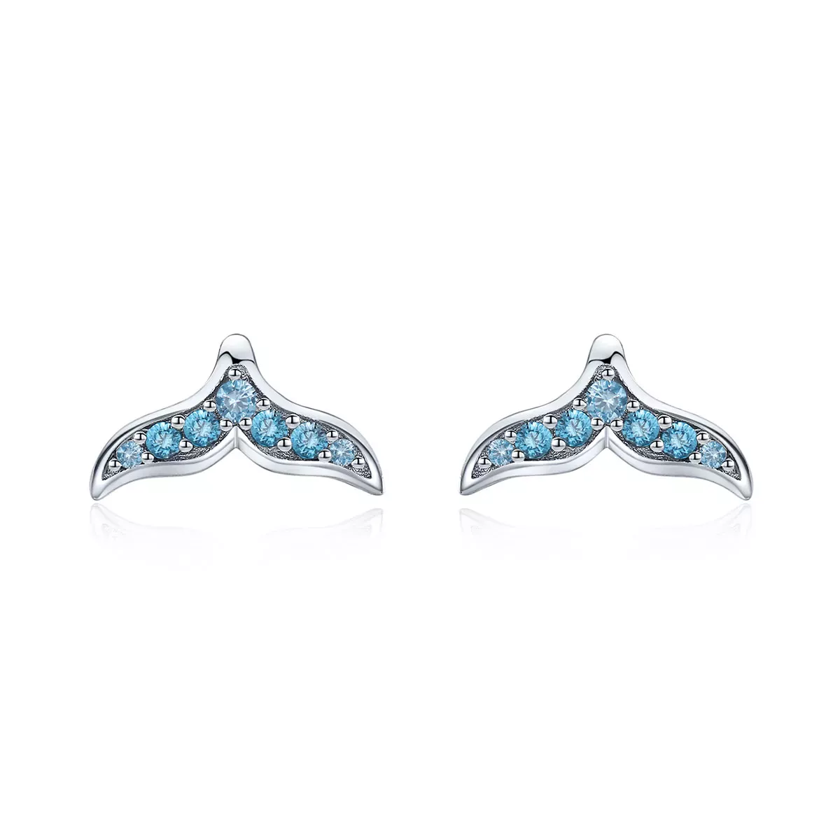 Pandora Style Blue Fishtail Stud Earrings - BSE058